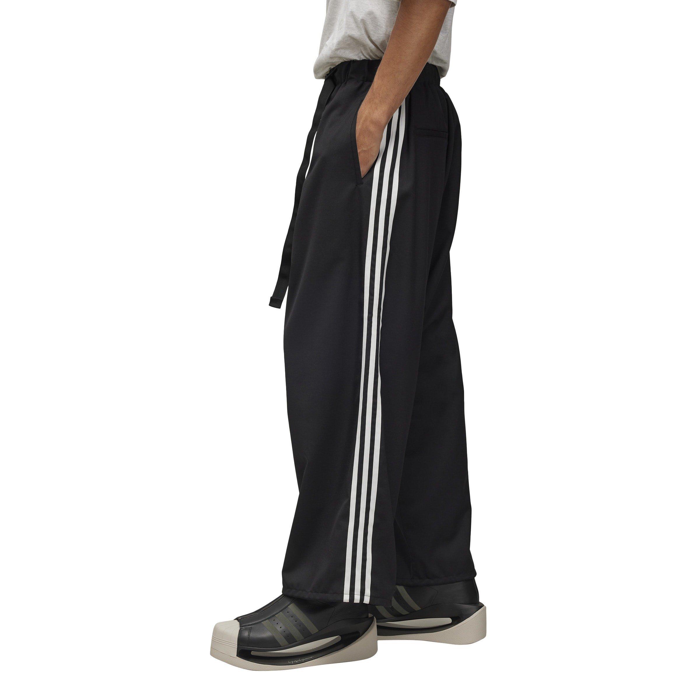 BLACK - Y3 - Men's 3 Stripe Wide Leg Trousers - 4