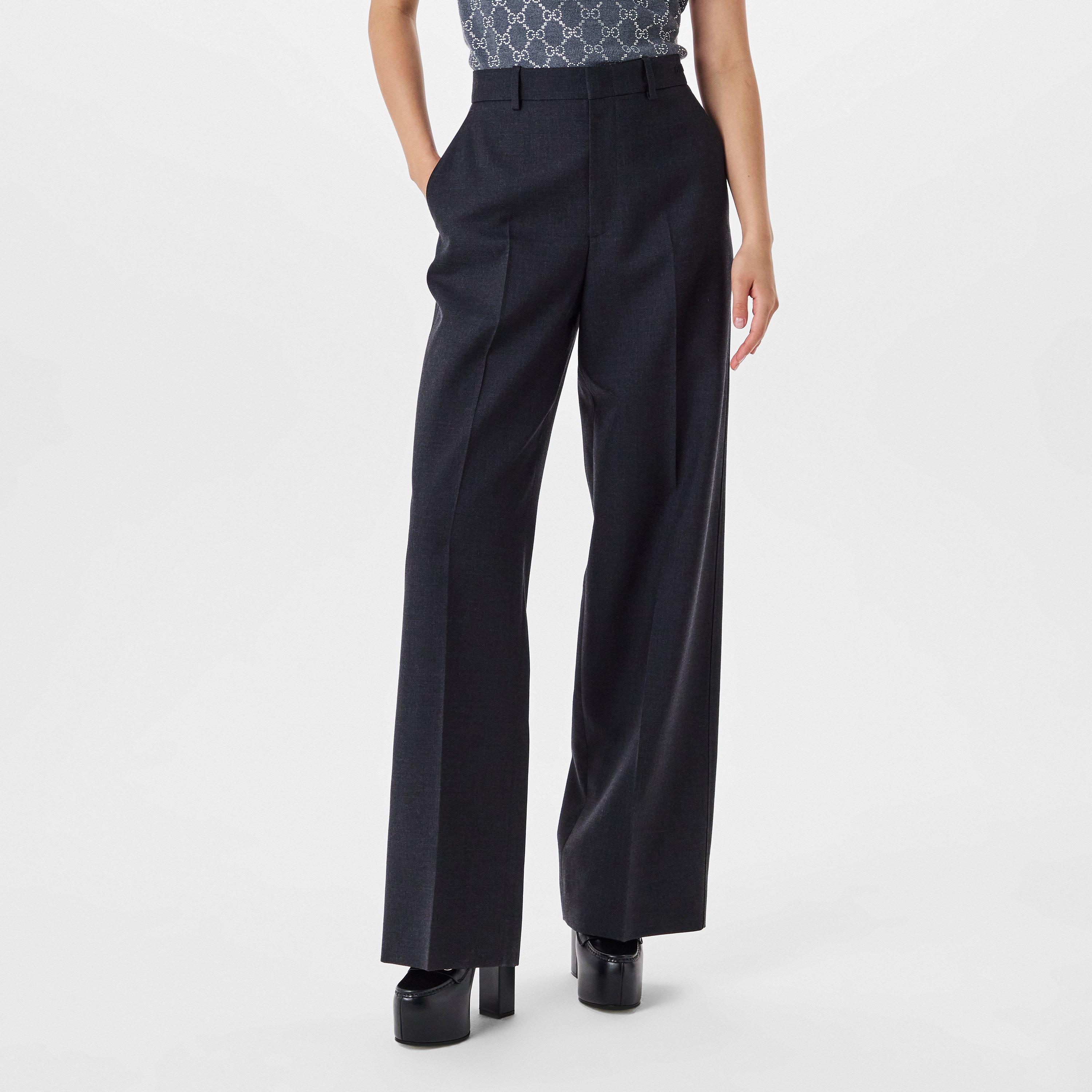 Dark Grey - Gucci - Women's Plain Wool Wide Leg Trousers - 3