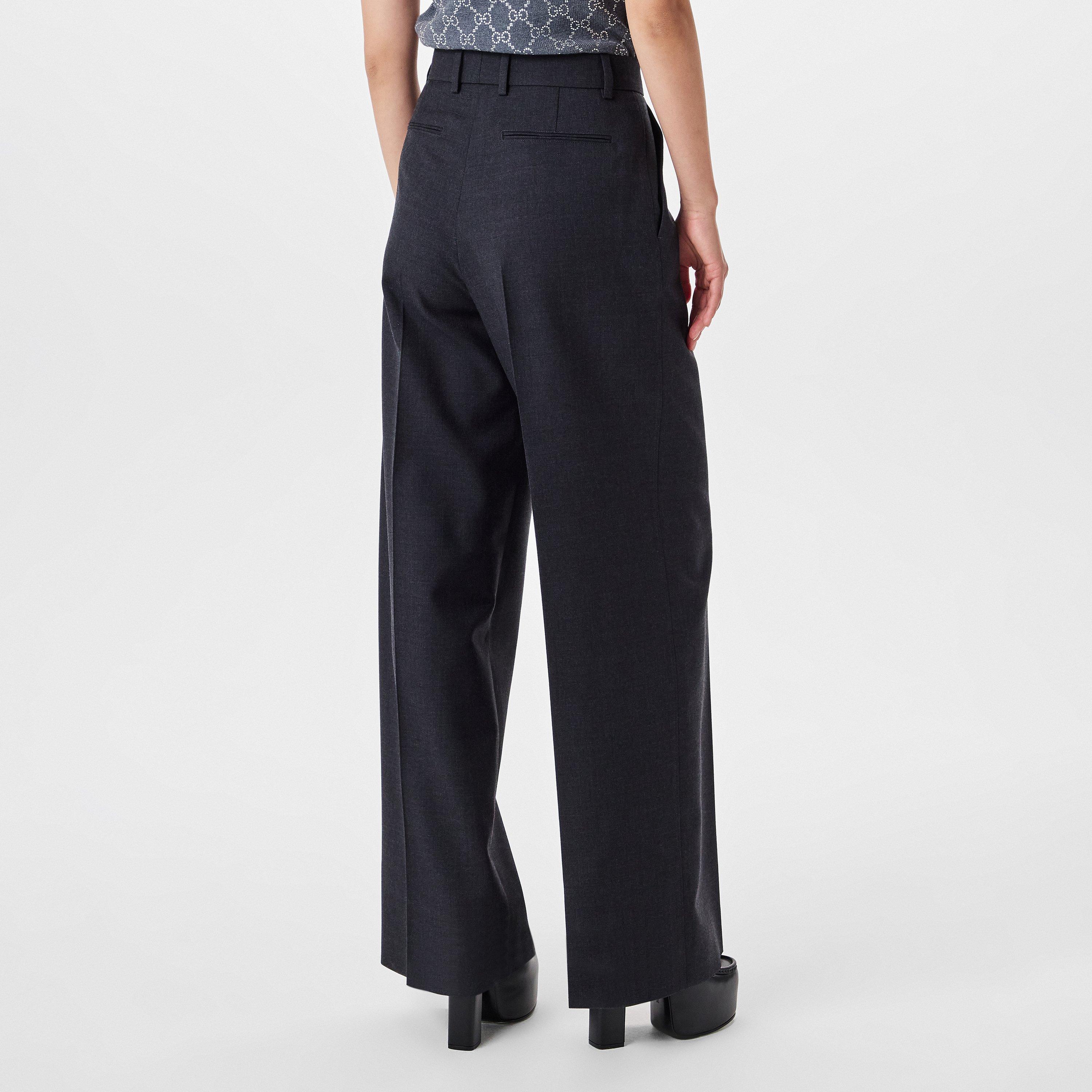 Dark Grey - Gucci - Women's Plain Wool Wide Leg Trousers - 4