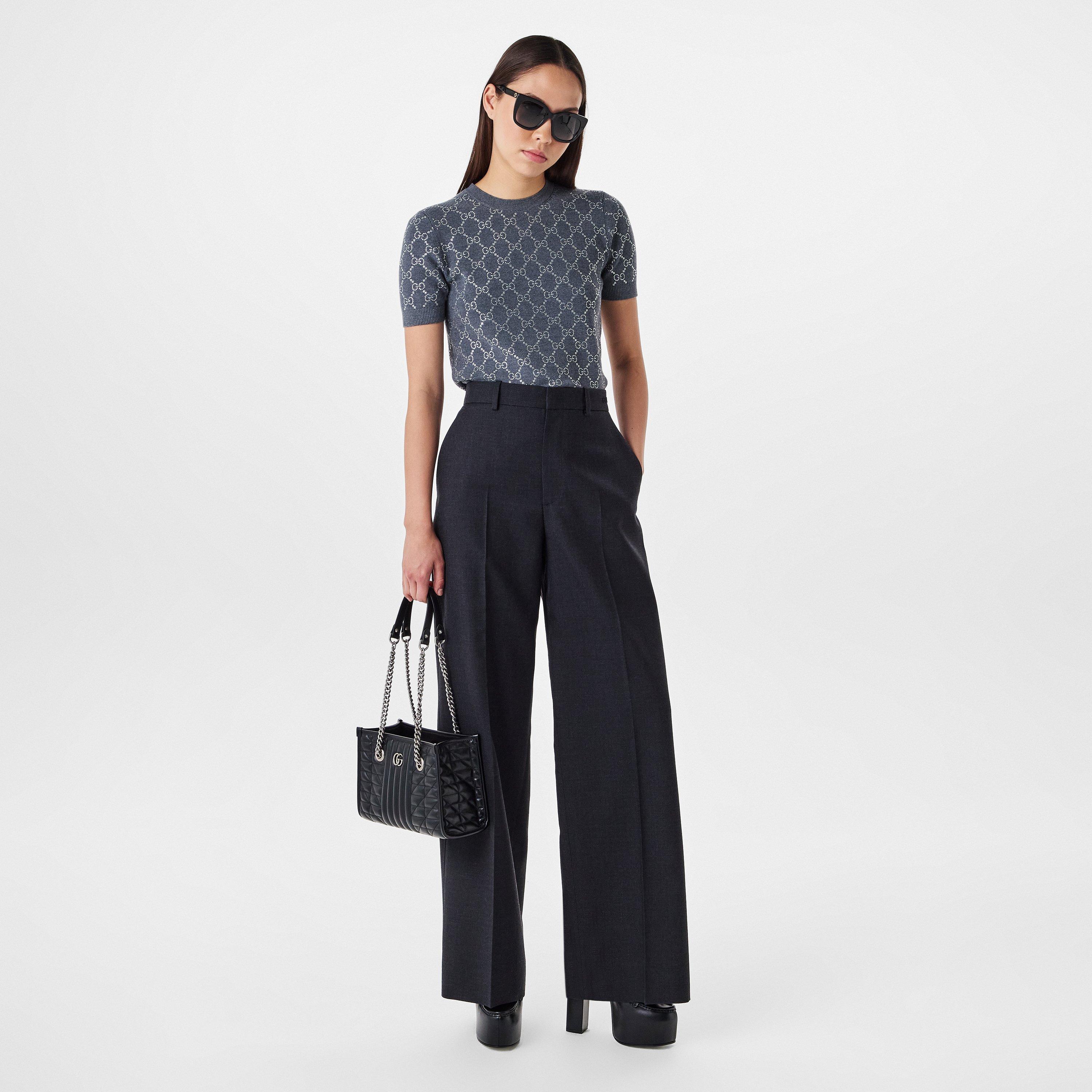 Dark Grey - Gucci - Women's Plain Wool Wide Leg Trousers - 6