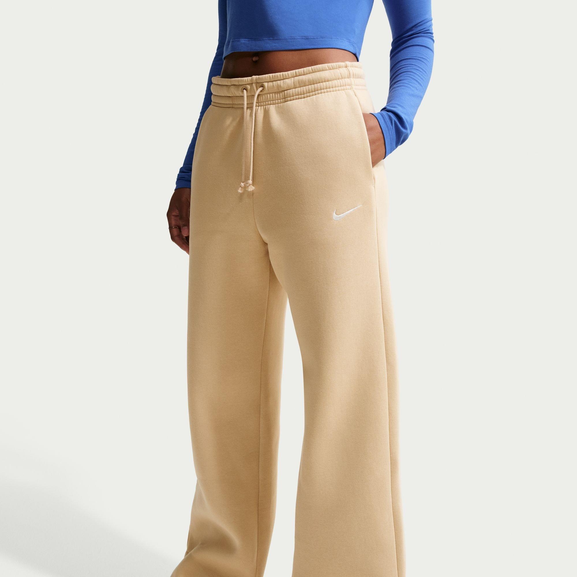 nike women's sportswear trend essential fleece wide pants oatmeal