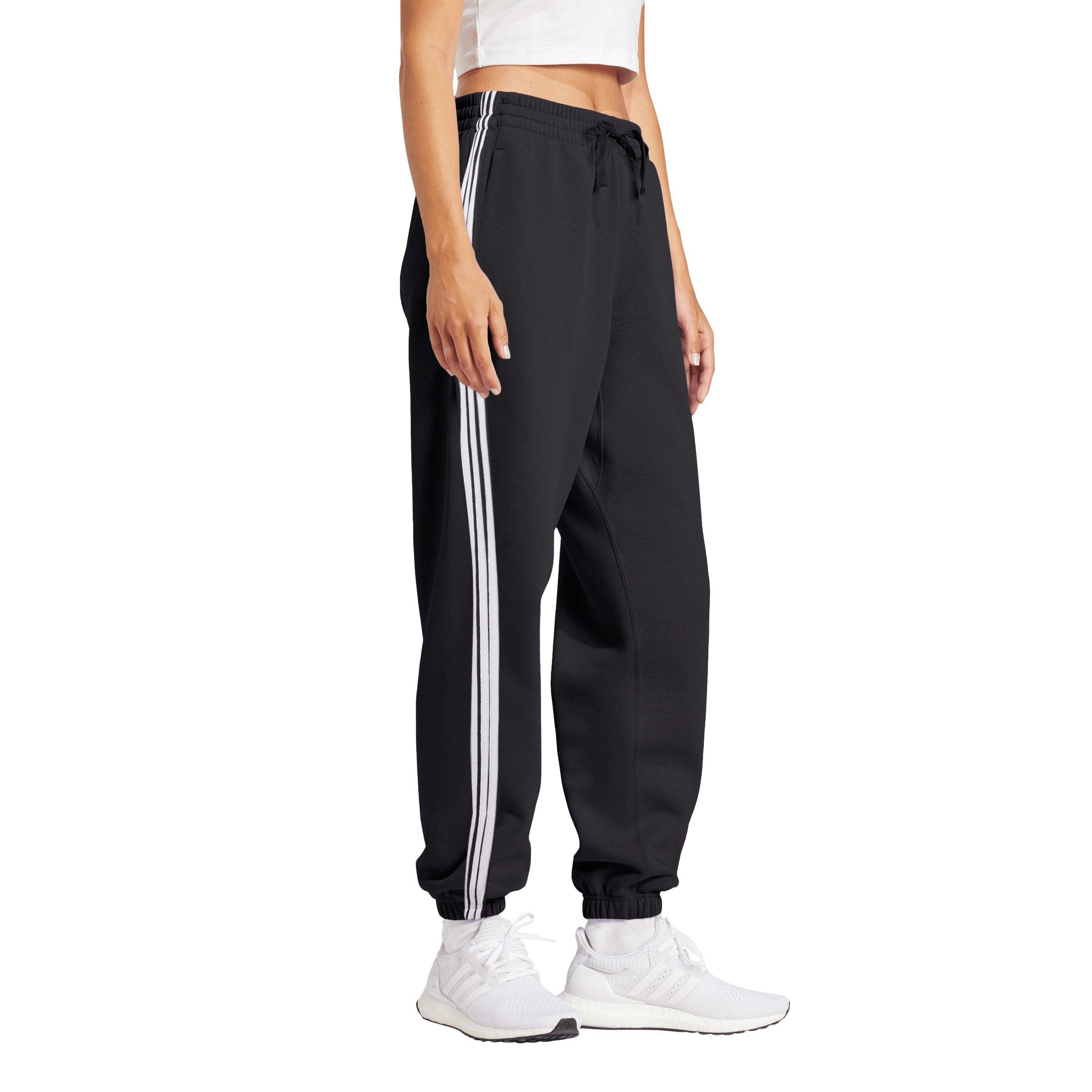Black/White - adidas - Essentials 3 Stripes Womens French Terry Cuffed Pants - 4