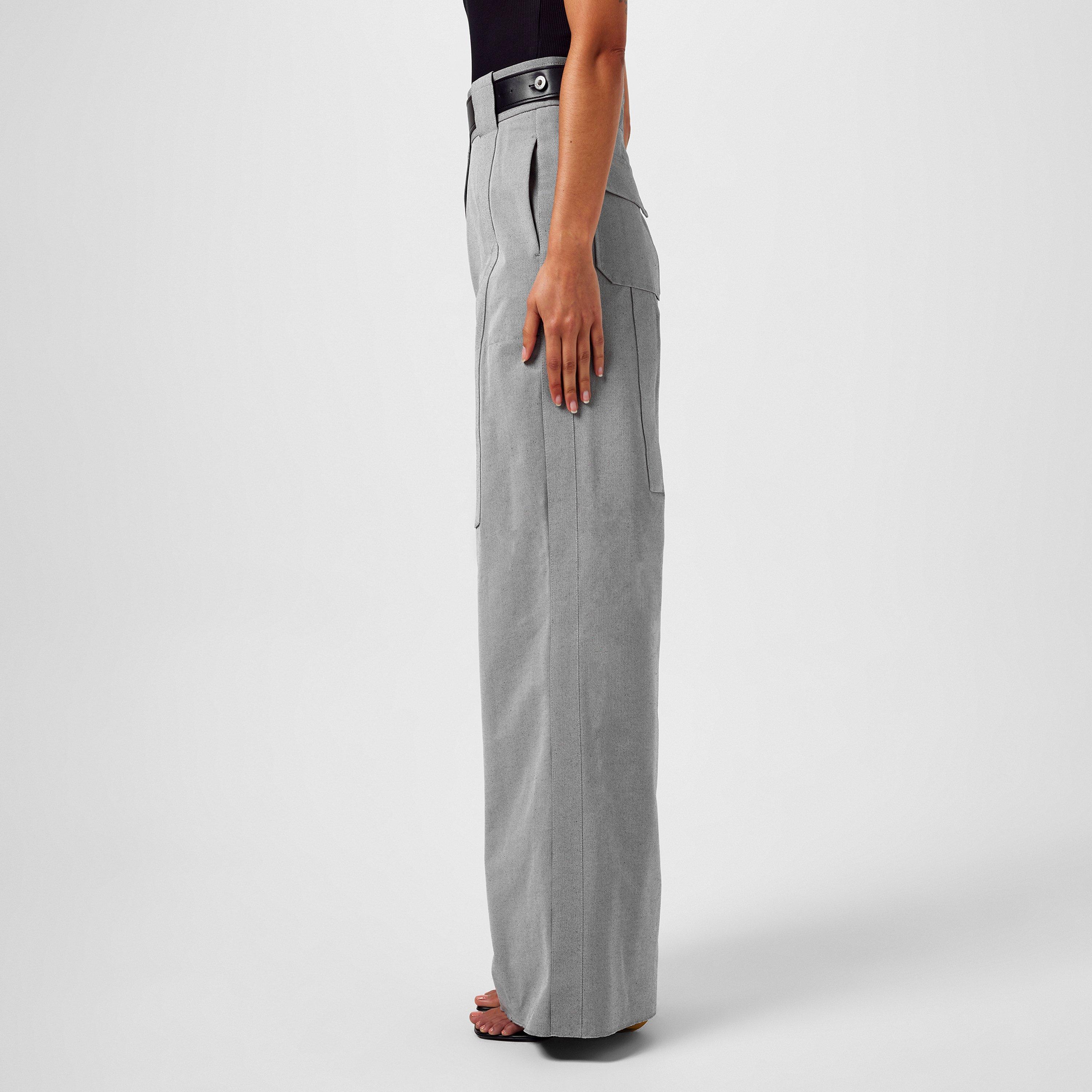 Beige/Khaki - Ferragamo - Womens Canvas Palazzo Trousers - 2