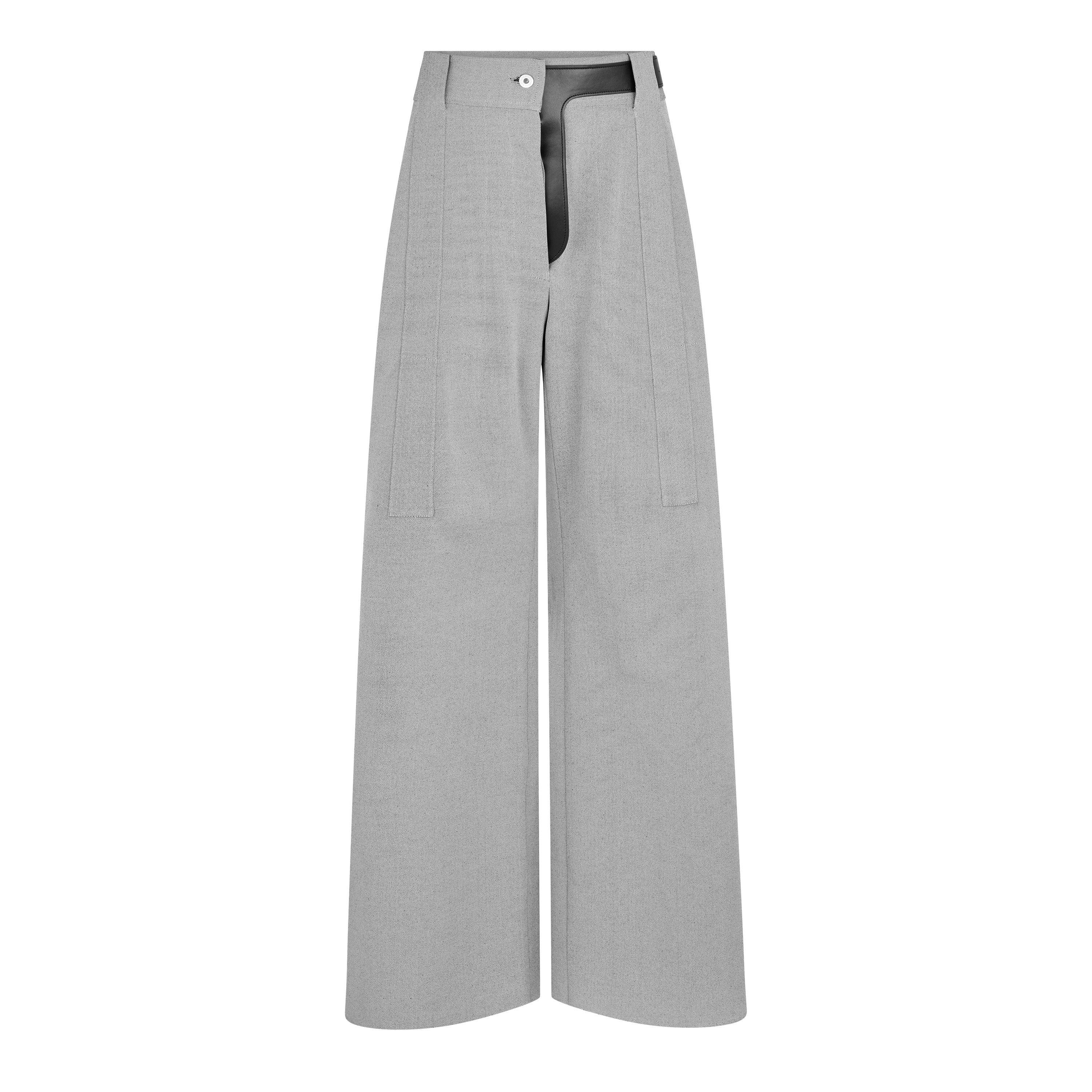 Beige/Khaki - Ferragamo - Womens Canvas Palazzo Trousers - 5