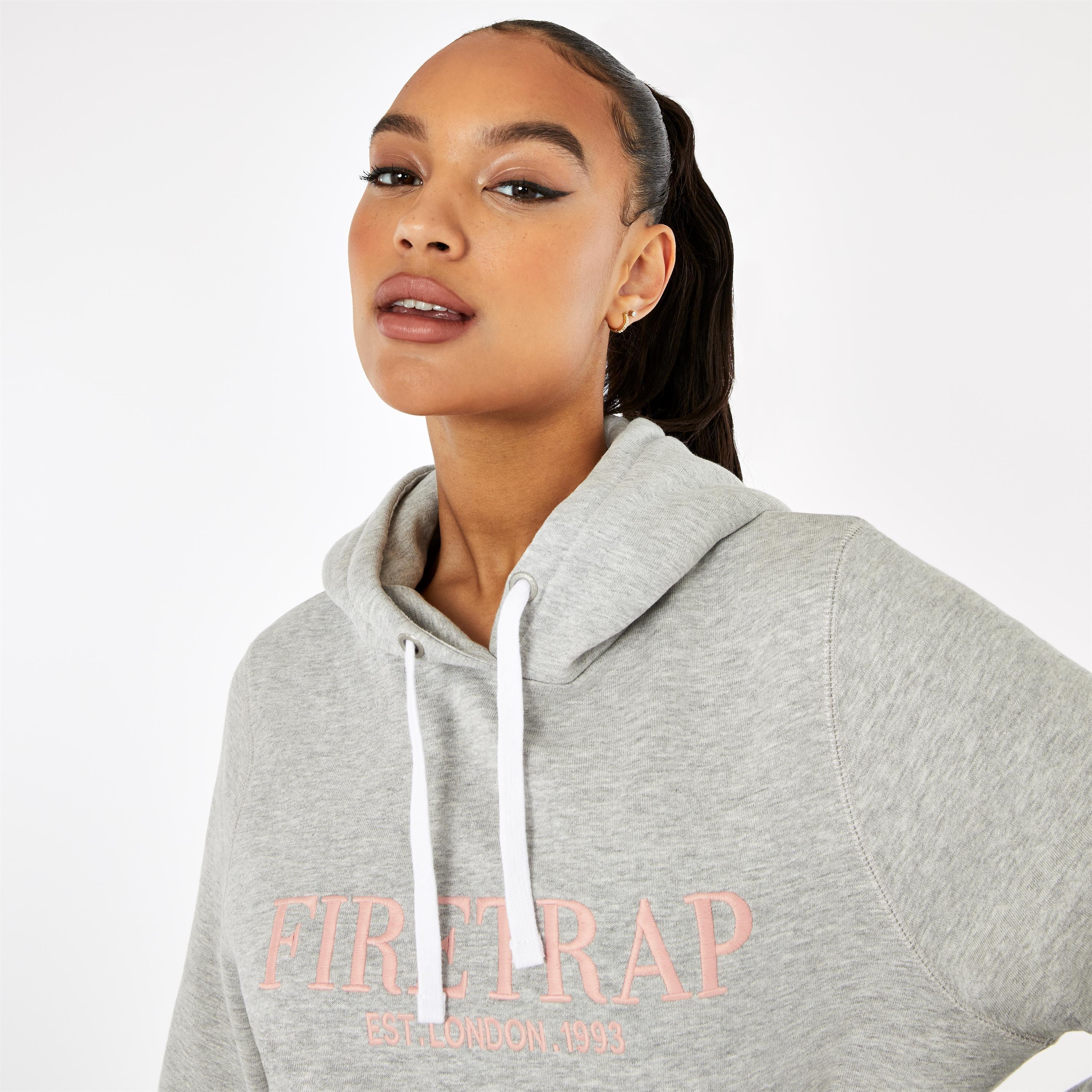 Grey Marl - Firetrap - Large Logo Hoodie - 3