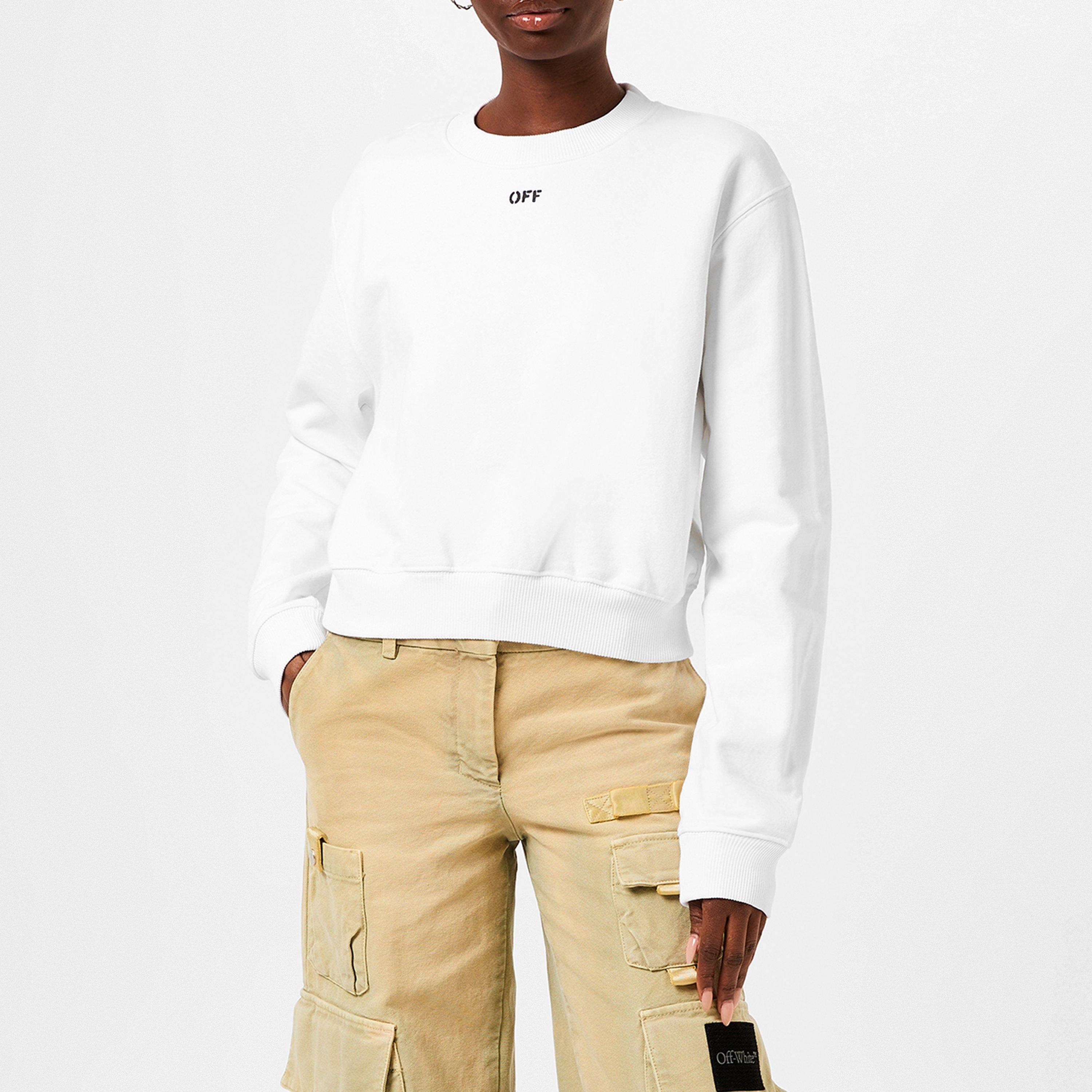 White 0110 - Off White - Women's Stamp Cotton Long Sleeve Crew Sweatshirt - 3