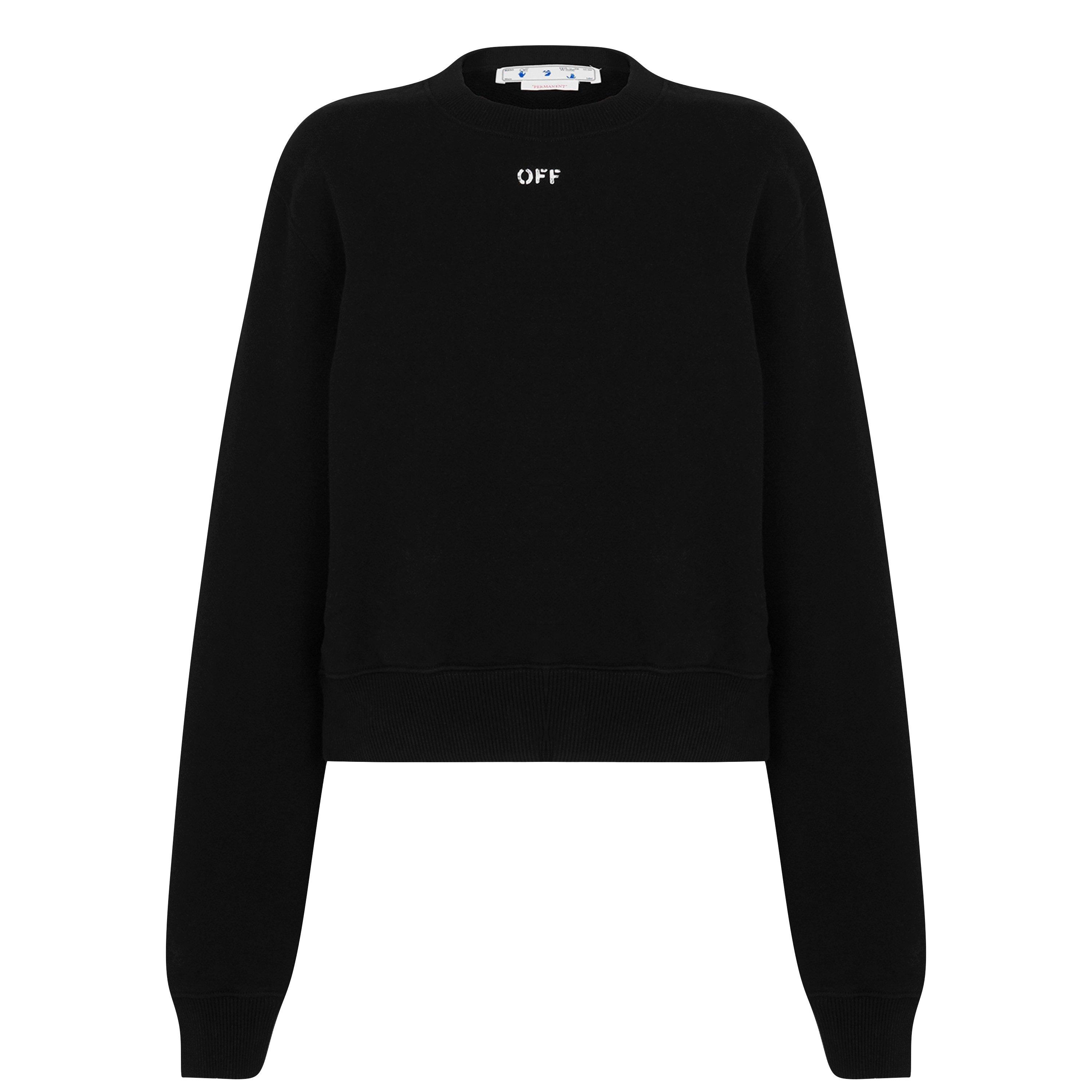 Black 1001 - Off White - Women's Stamp Cotton Long Sleeve Crew Sweatshirt - 1