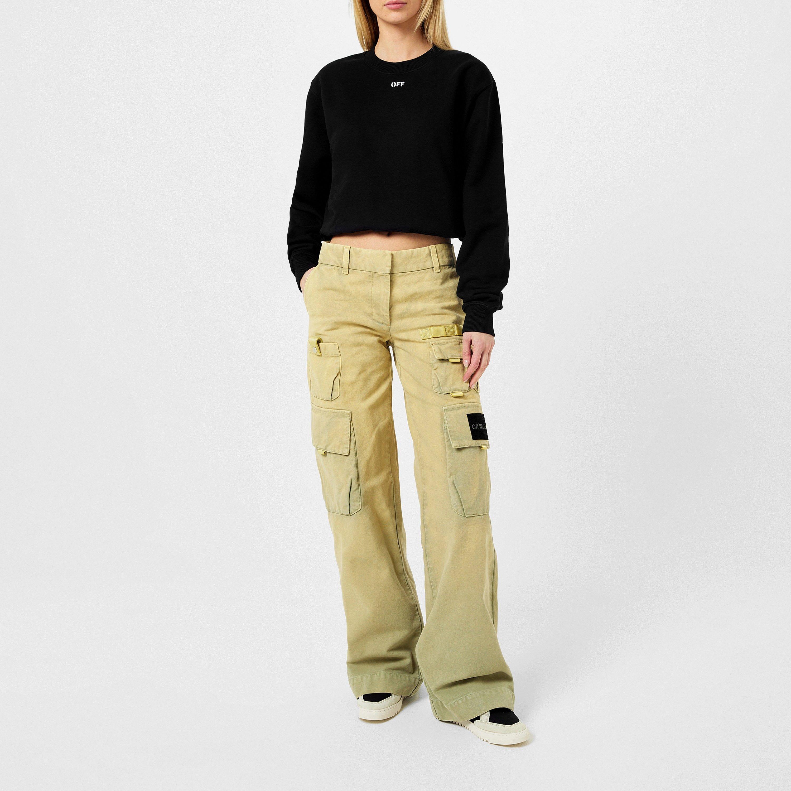 Black 1001 - Off White - Women's Stamp Cotton Long Sleeve Crew Sweatshirt - 5