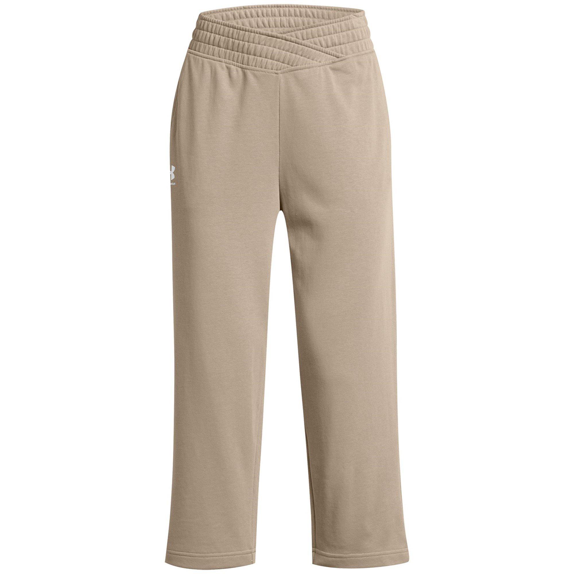 TimberWolf/Wht - Under Armour - Women's Rival Terry Cropped Wide Leg Open Hem Jersey Jogger - 1