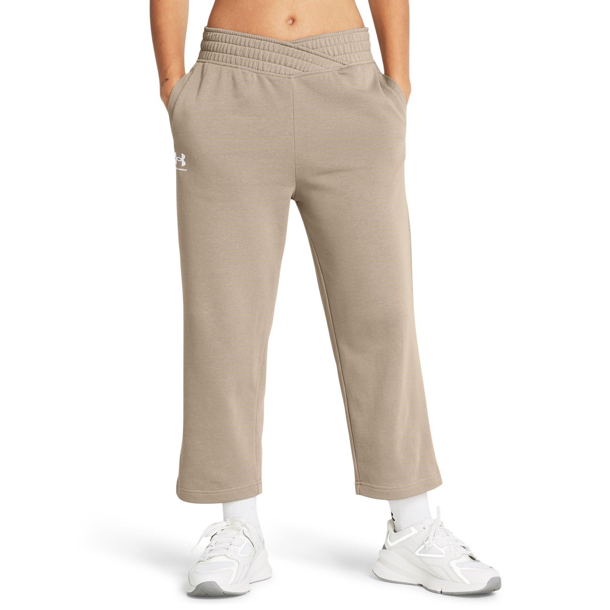 TimberWolf/Bijela - Under Armour - Rival Terry Cropped Wide Leg Open Hem Jersey Jogger - 2