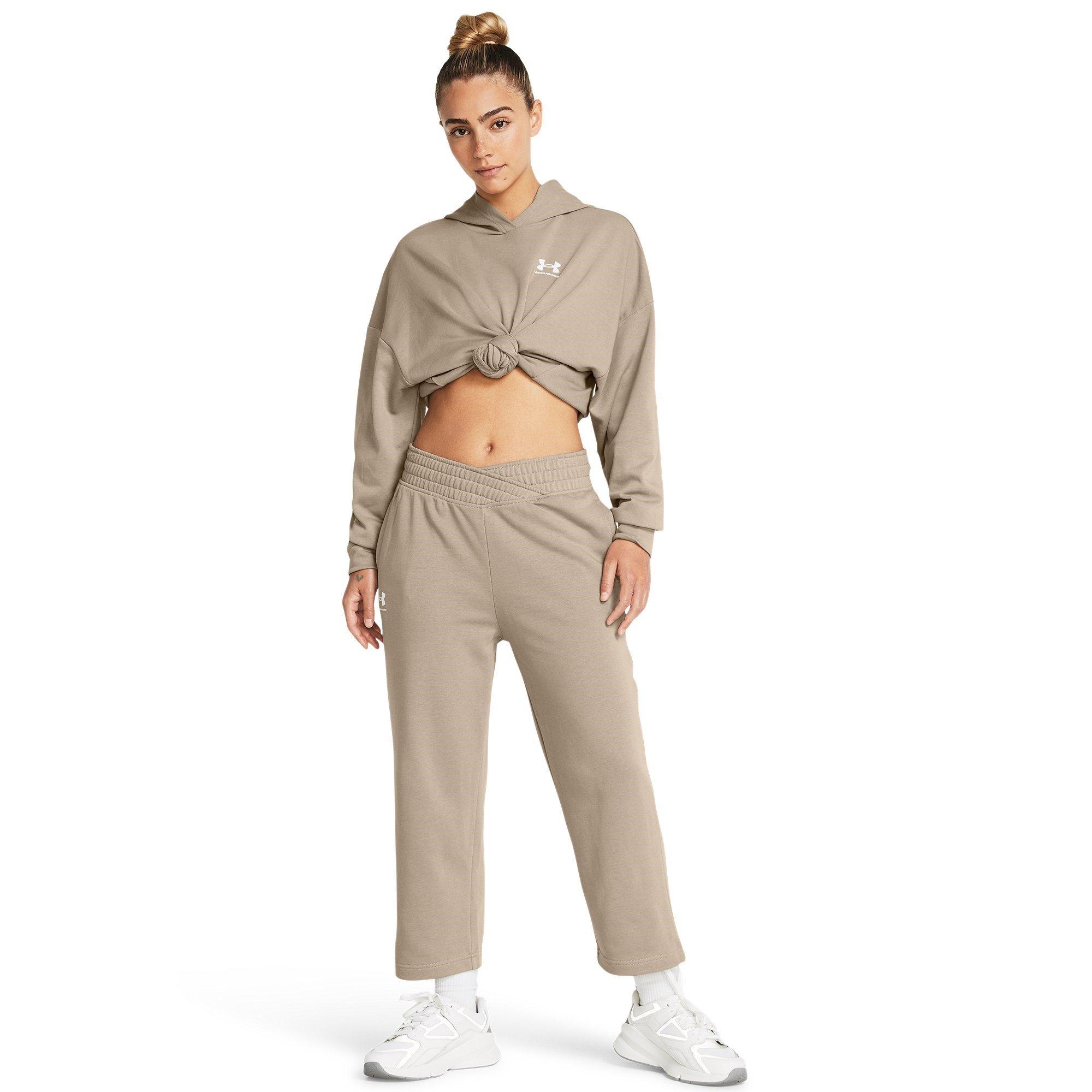 TimberWolf/Bijela - Under Armour - Rival Terry Cropped Wide Leg Open Hem Jersey Jogger - 4