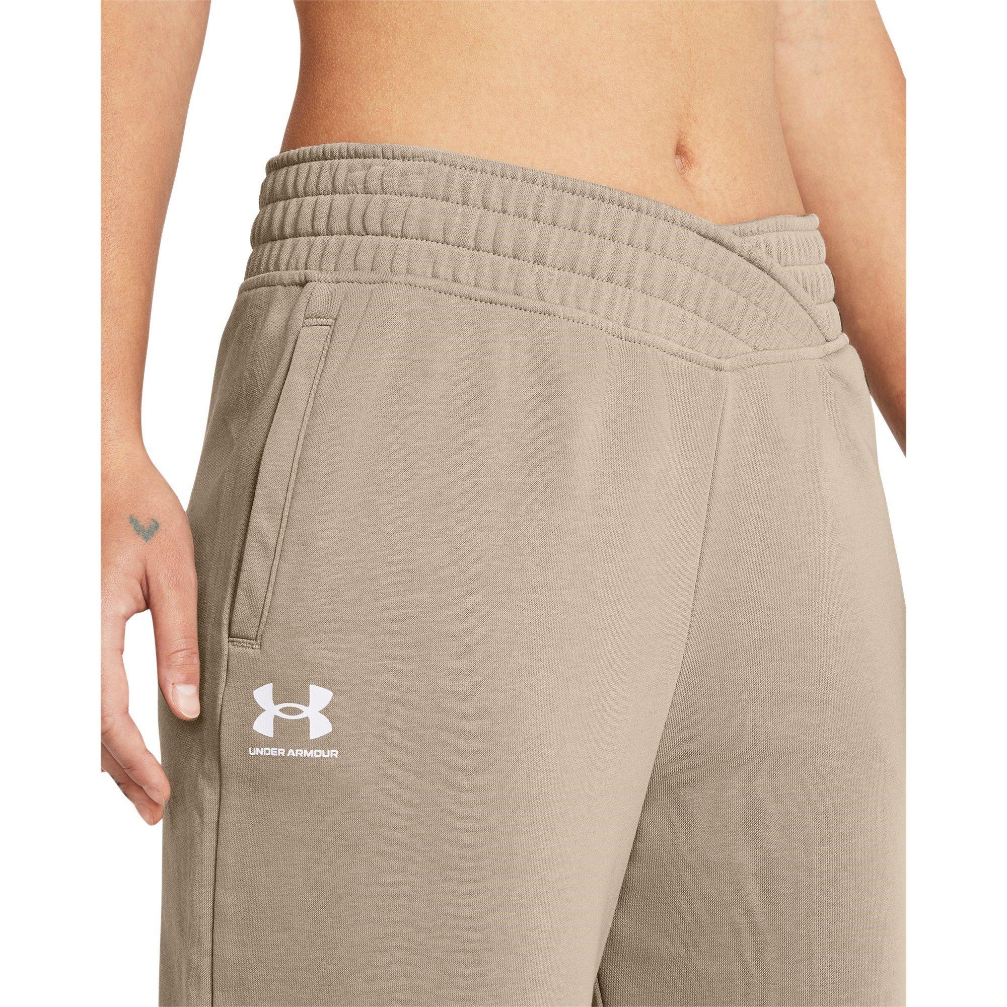 TimberWolf/Bijela - Under Armour - Rival Terry Cropped Wide Leg Open Hem Jersey Jogger - 5