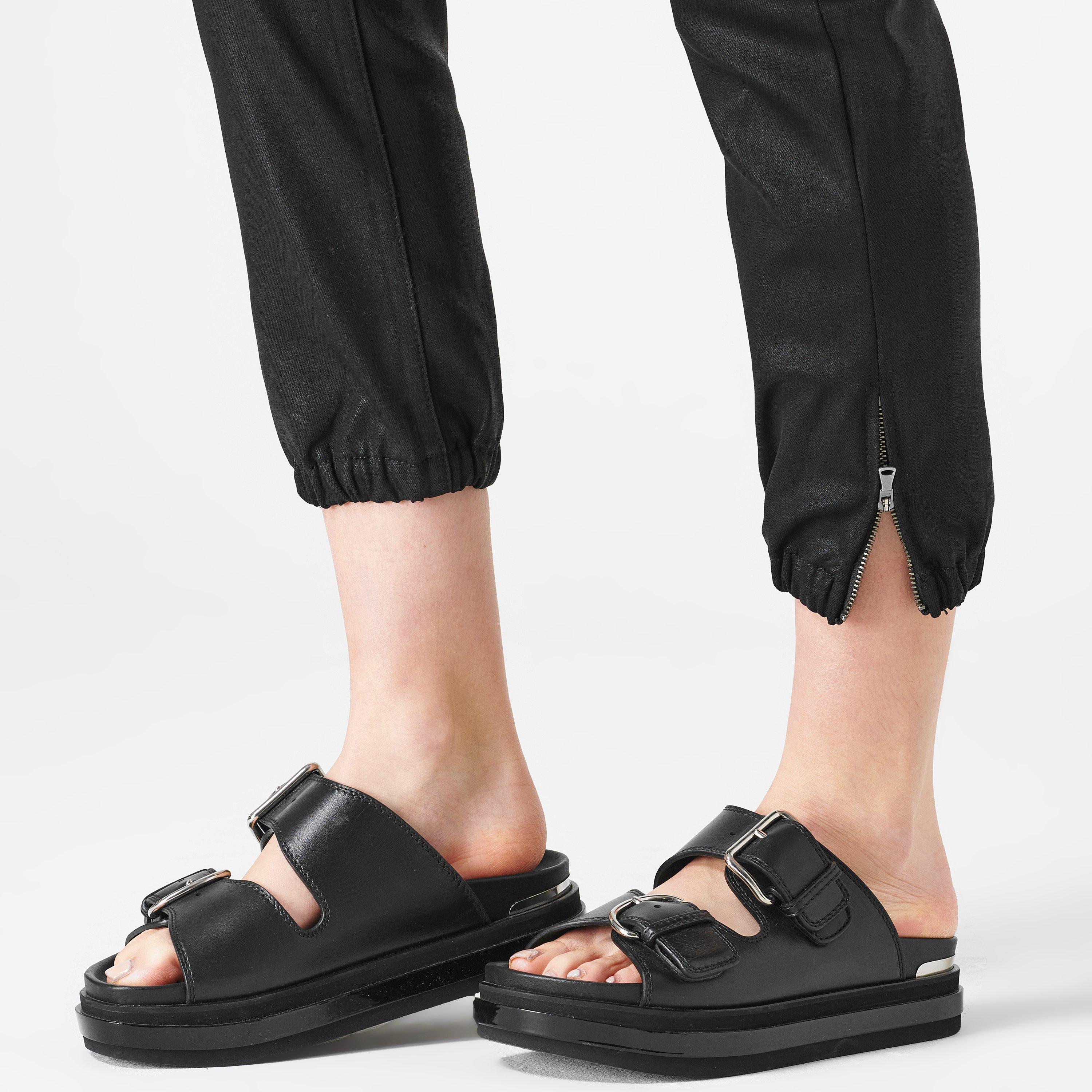 Black Fog Luxe - Paige - Women's Mayslie High Waisted Cotton Elasticated Cuffs Tapered Trousers - 7