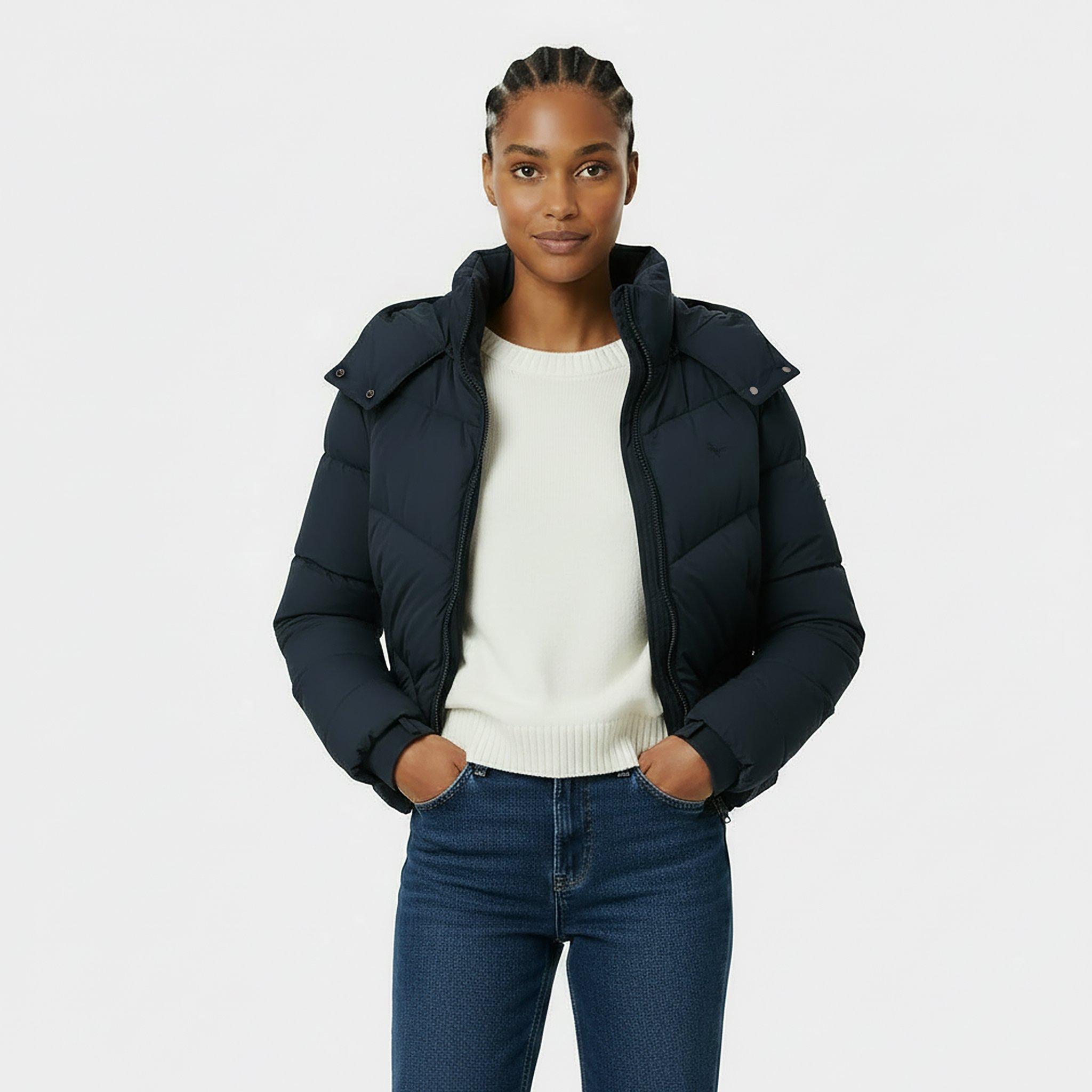 Black - Jack Wills - Women's Ritcher Padded Waterproof Hooded Cropped Long Sleeve Short Puffer Jacket - 3