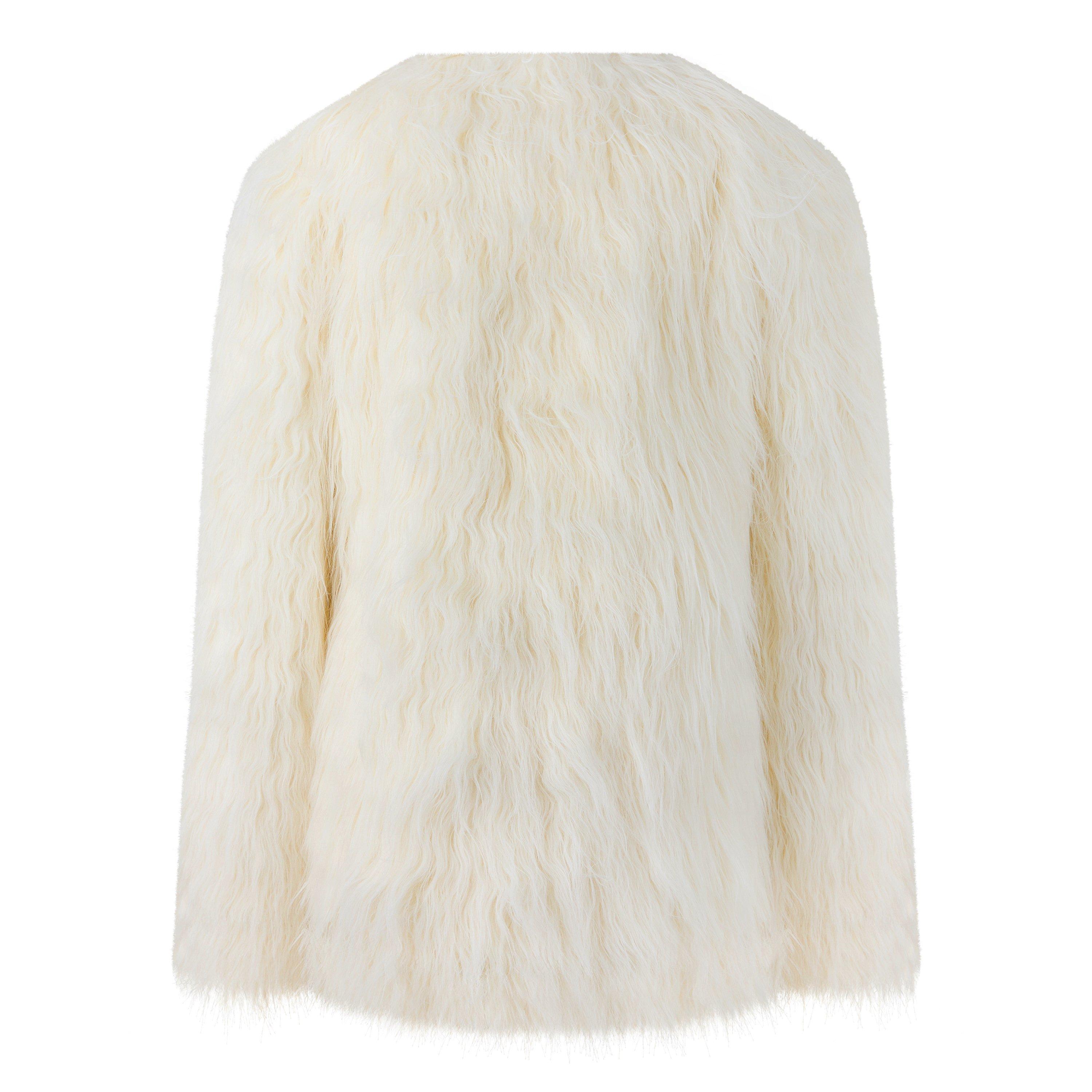 Craie/Noir - Saint Laurent - Women's Long Sleeve Lambskin Trim Oversized Fit Faux Fur Coat - 6