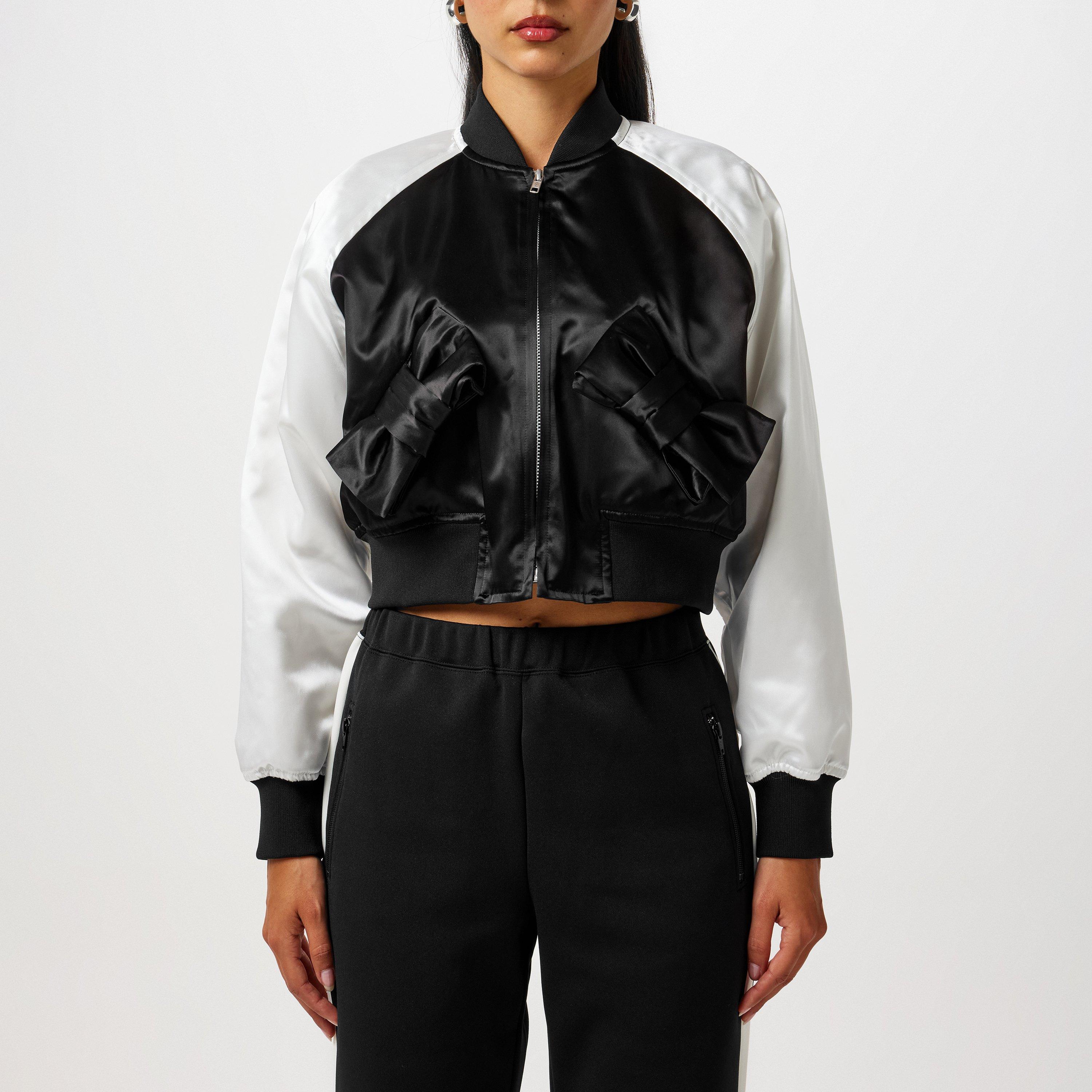 Black/White - Comme des Garcons Girl - Women's Bow Cropped Long Sleeve Bomber Jacket - 1