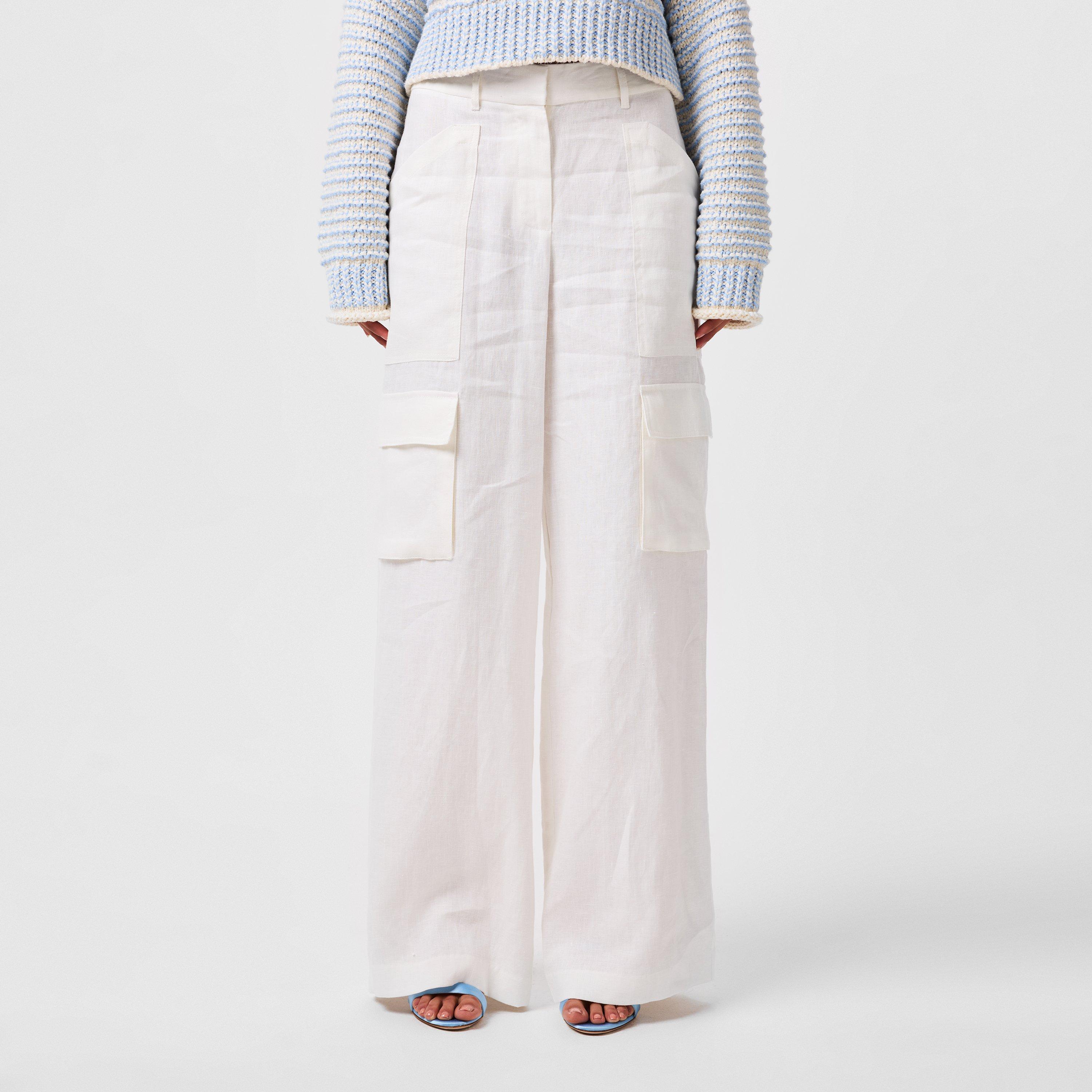 Antique White - LoveshackFancy - Pora Linen Cargo Trousers - 1