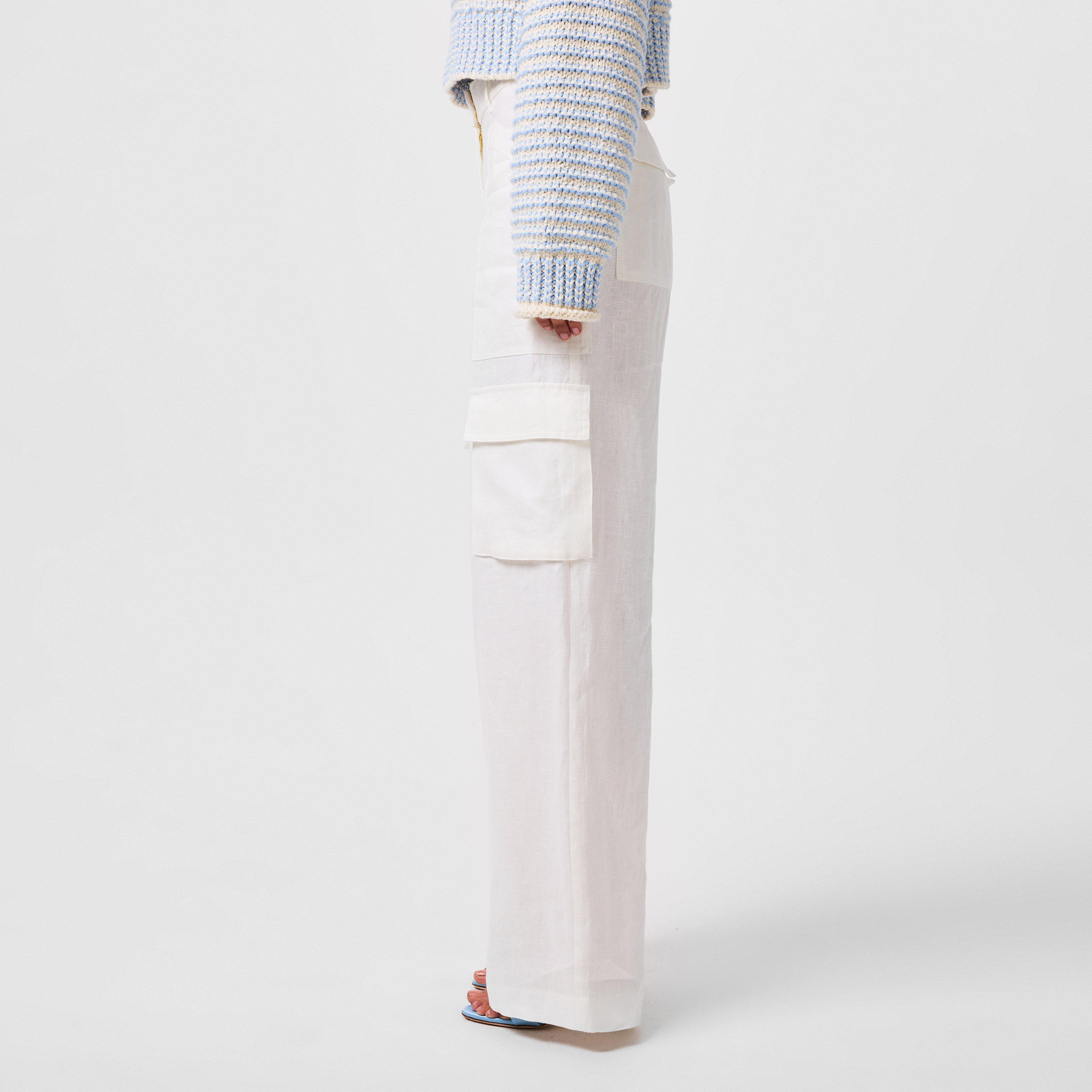 Antique White - LoveshackFancy - Pora Linen Cargo Trousers - 2