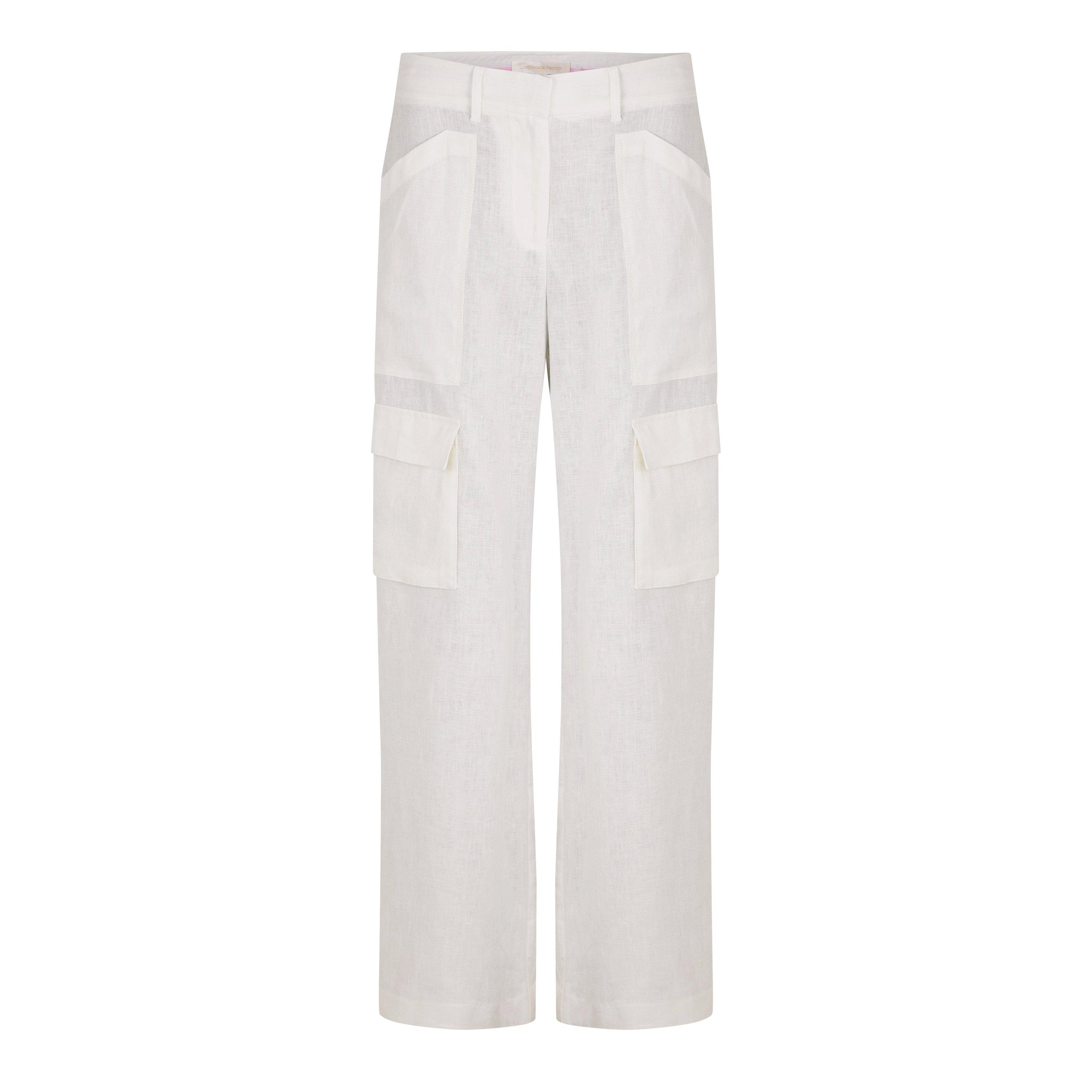 Antique White - LoveshackFancy - Pora Linen Cargo Trousers - 5