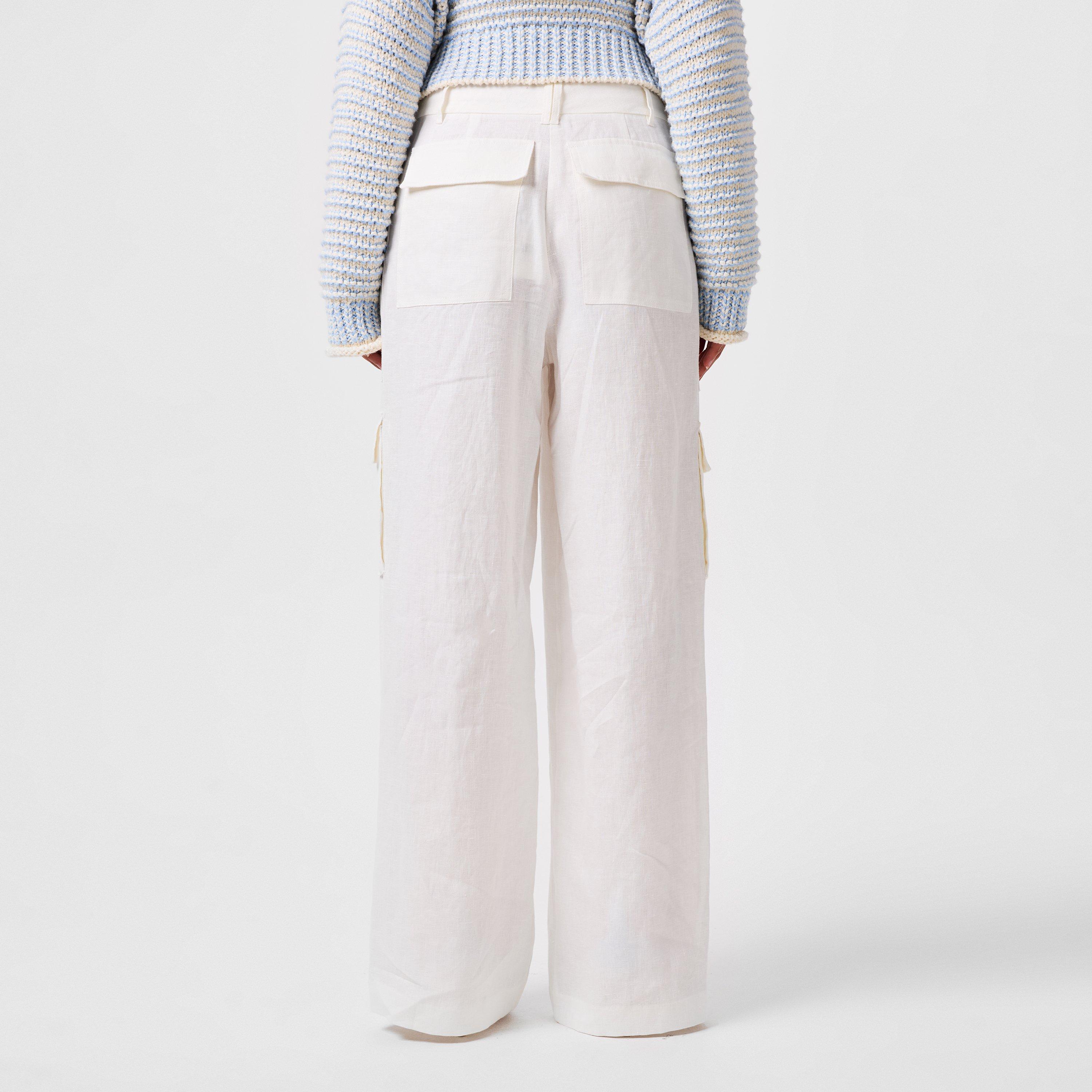 Antique White - LoveshackFancy - Pora Linen Cargo Trousers - 3