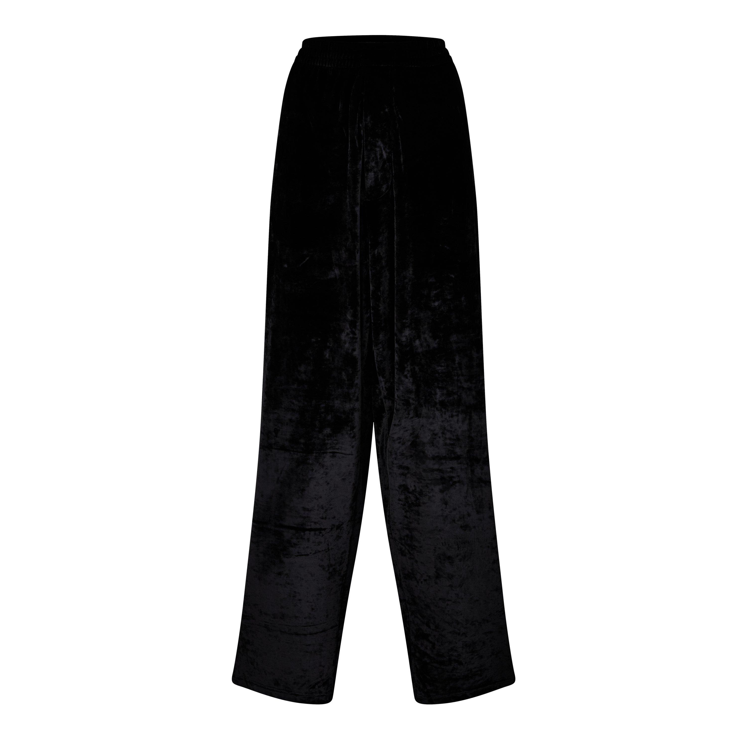 Black - Balenciaga - Women's Shiny Velvet Wide Leg Trousers - 1