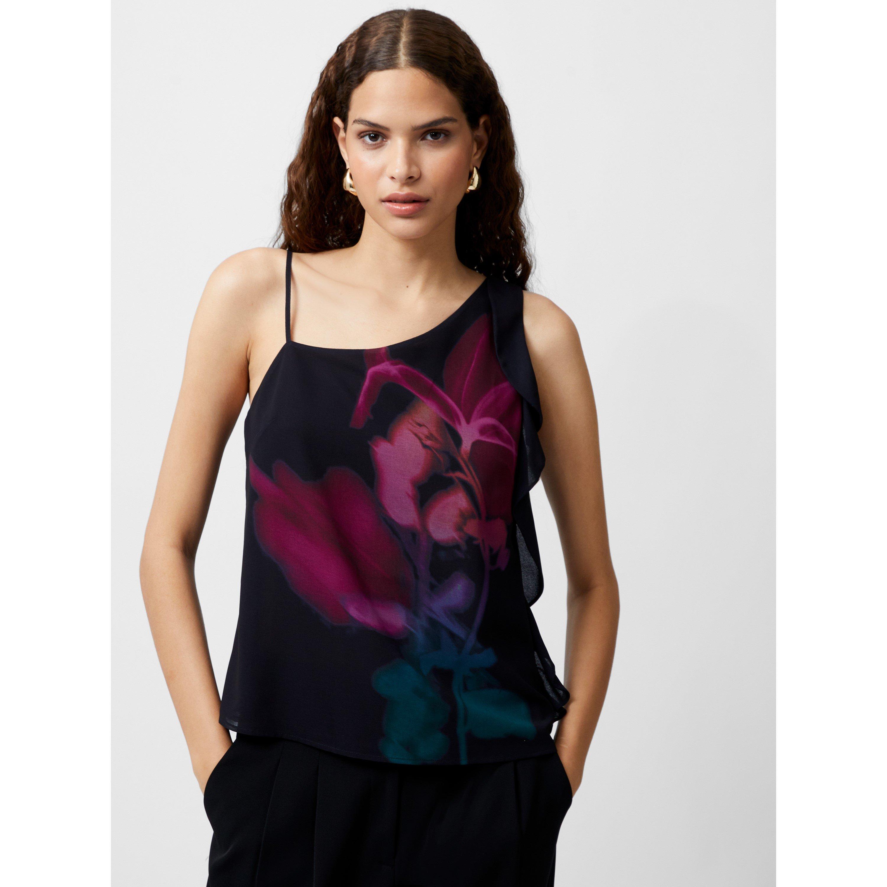 BLACKOUT MULTI - French Connection - Women's Eden Frilly Short-Sleeve Patterned Shirt - 3