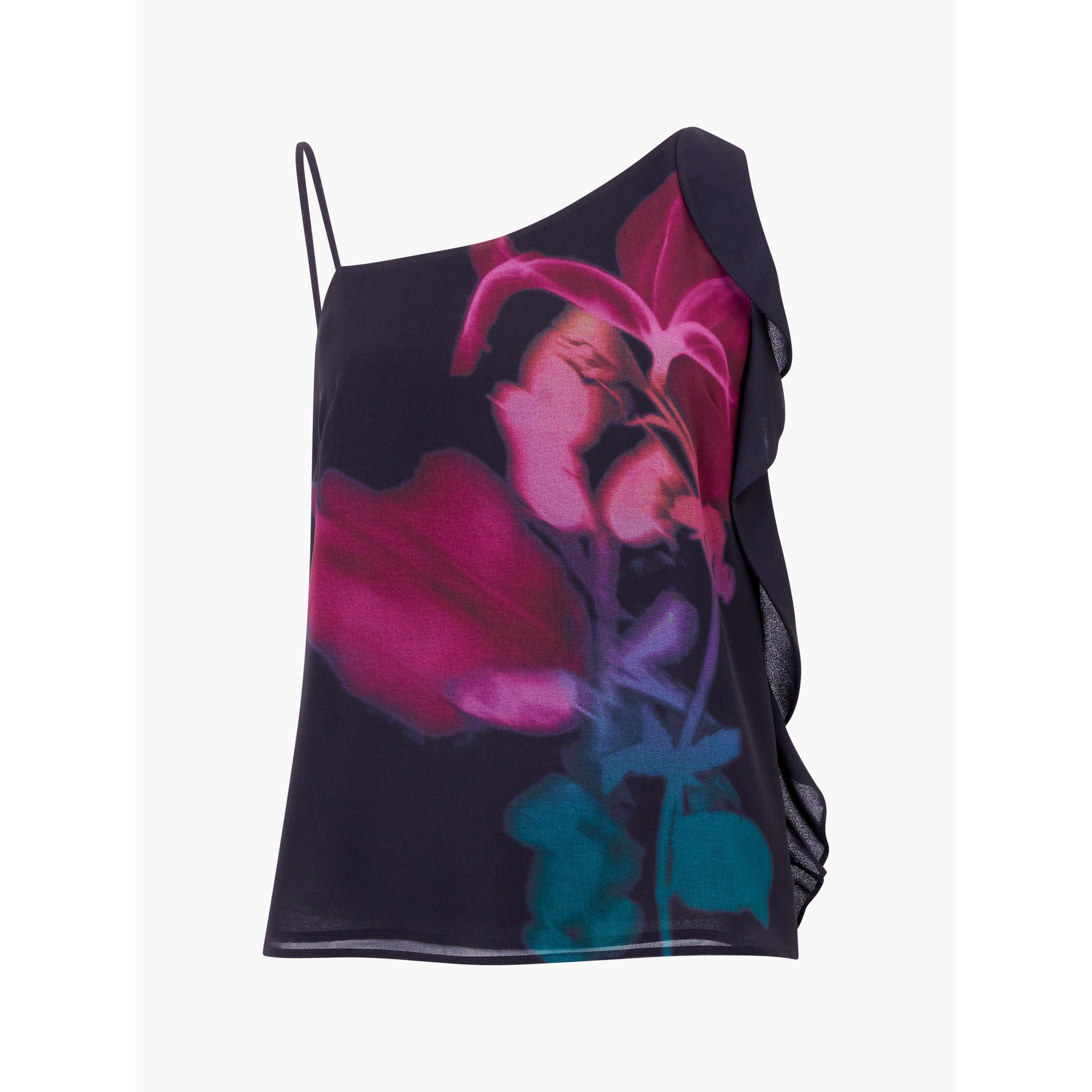 BLACKOUT MULTI - French Connection - Women's Eden Frilly Short-Sleeve Patterned Shirt - 5