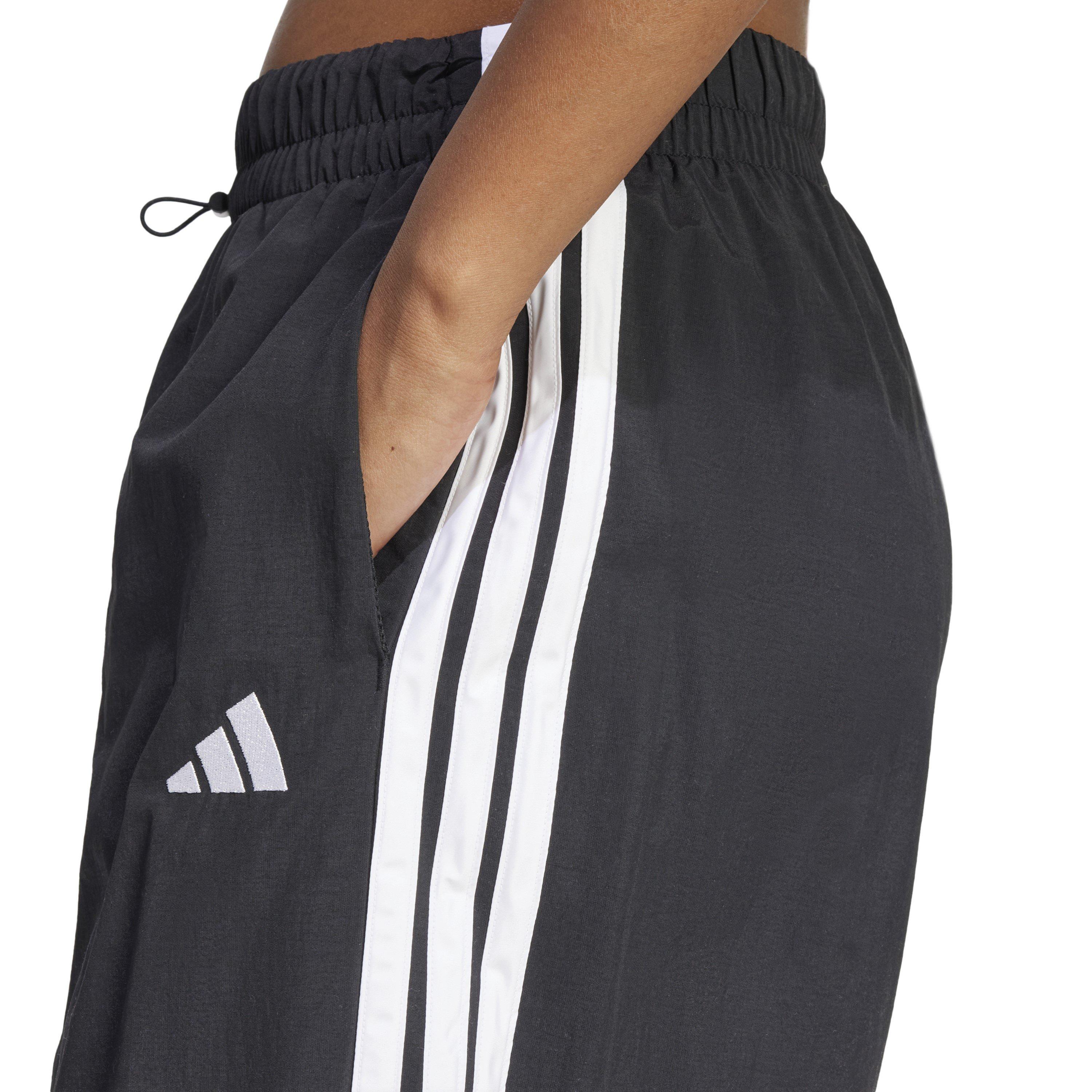 Crno/Bijelo - adidas - Essentials 3-Stripes Lifestyle Woven Parachute Tracksuit Bottoms Womens - 5