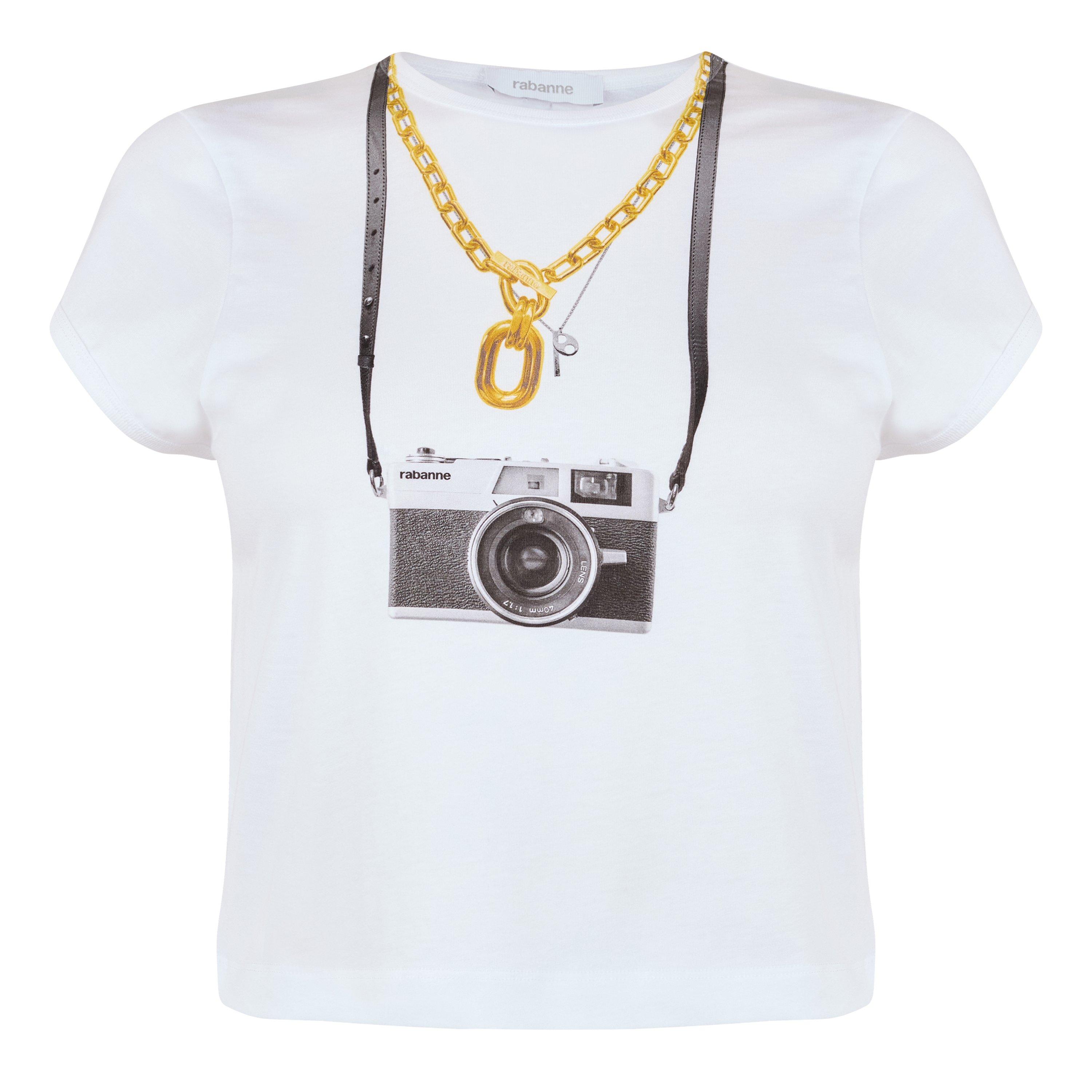 White - Rabanne - Women's Camera Print Regular Fit T-Shirt - 5