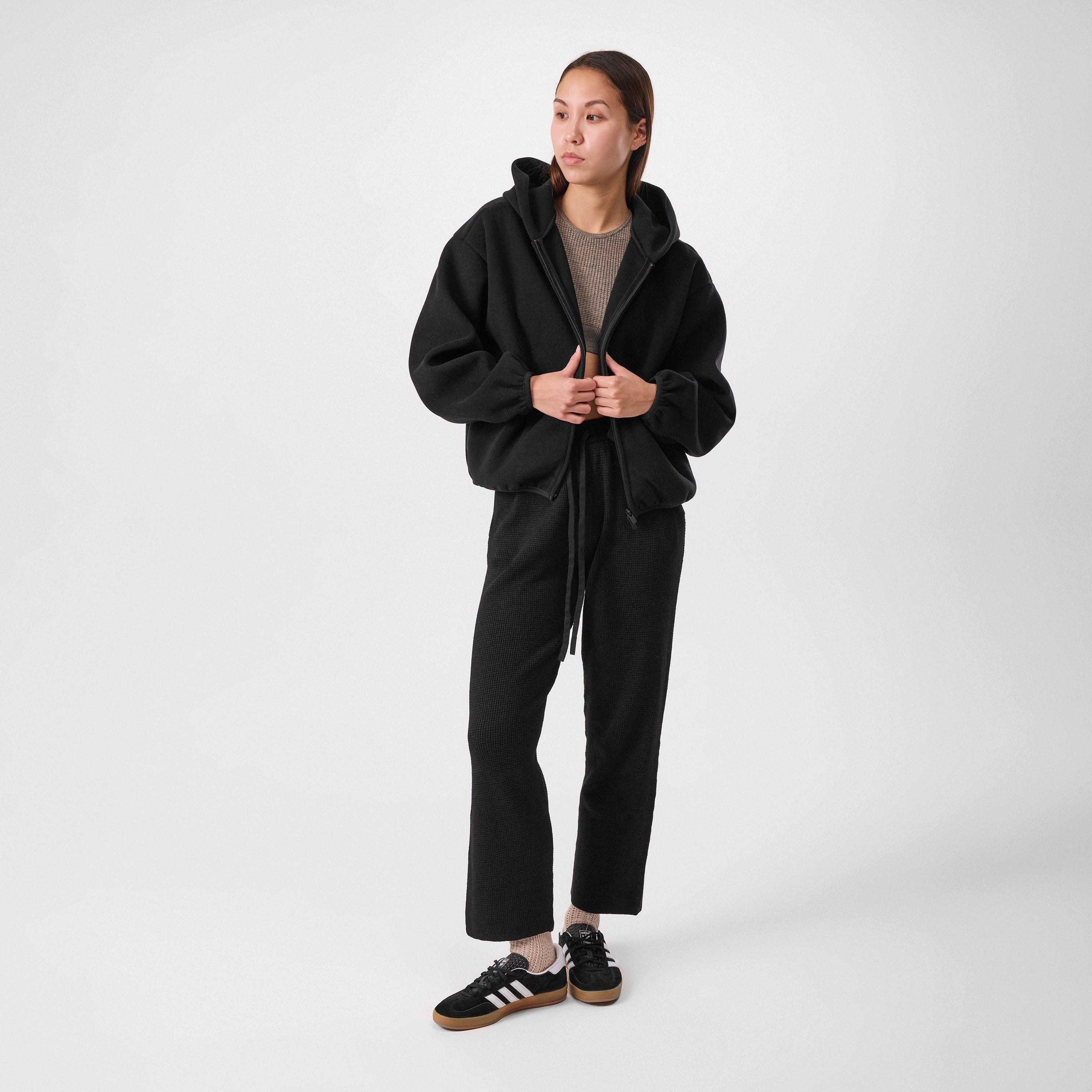 Black - Fear Of God Essentials - Women's Brushed Hooded Long Sleeve Full Zip Bomber Jacket - 4