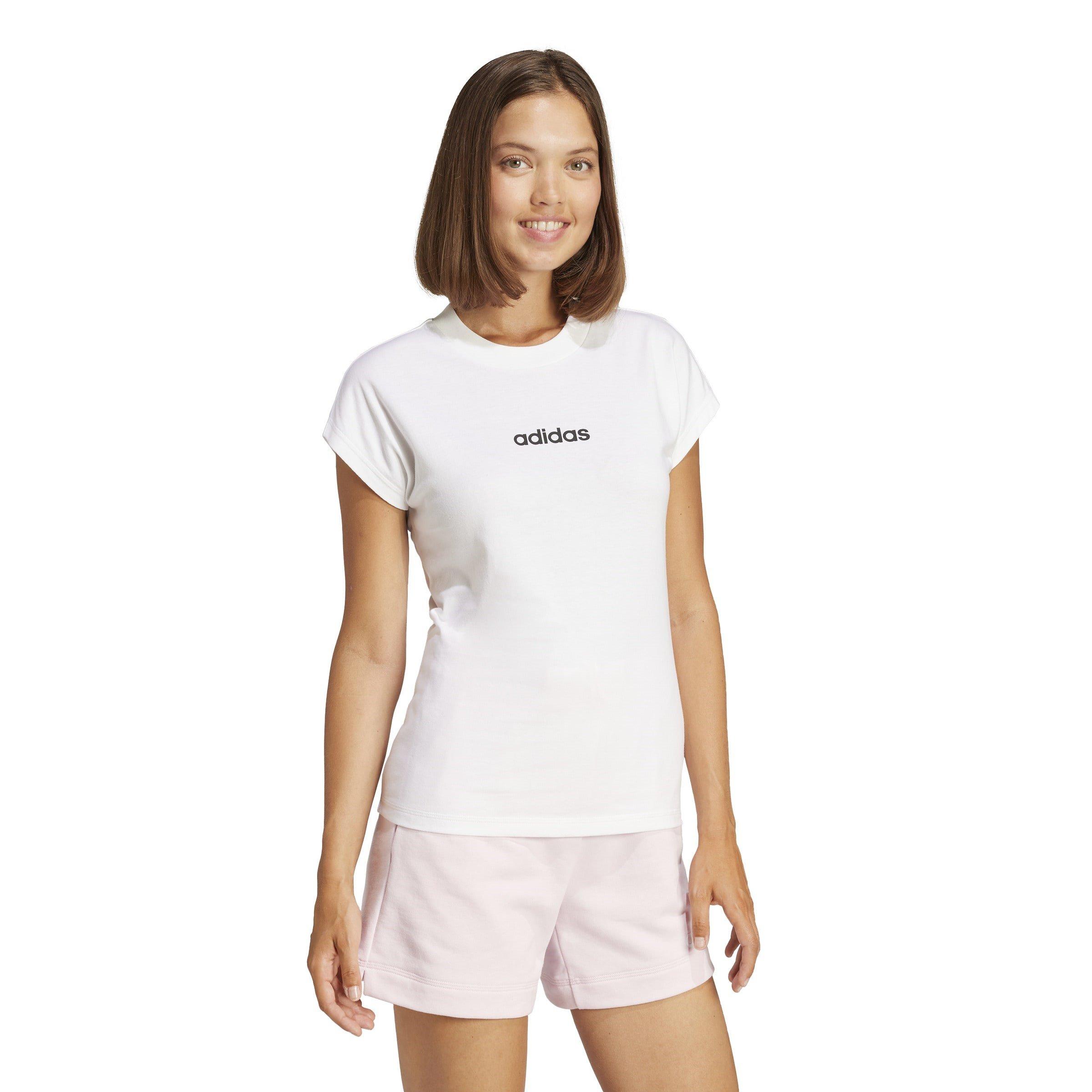 White - adidas - Essentials Linear Cotton T-Shirt Womens - 4