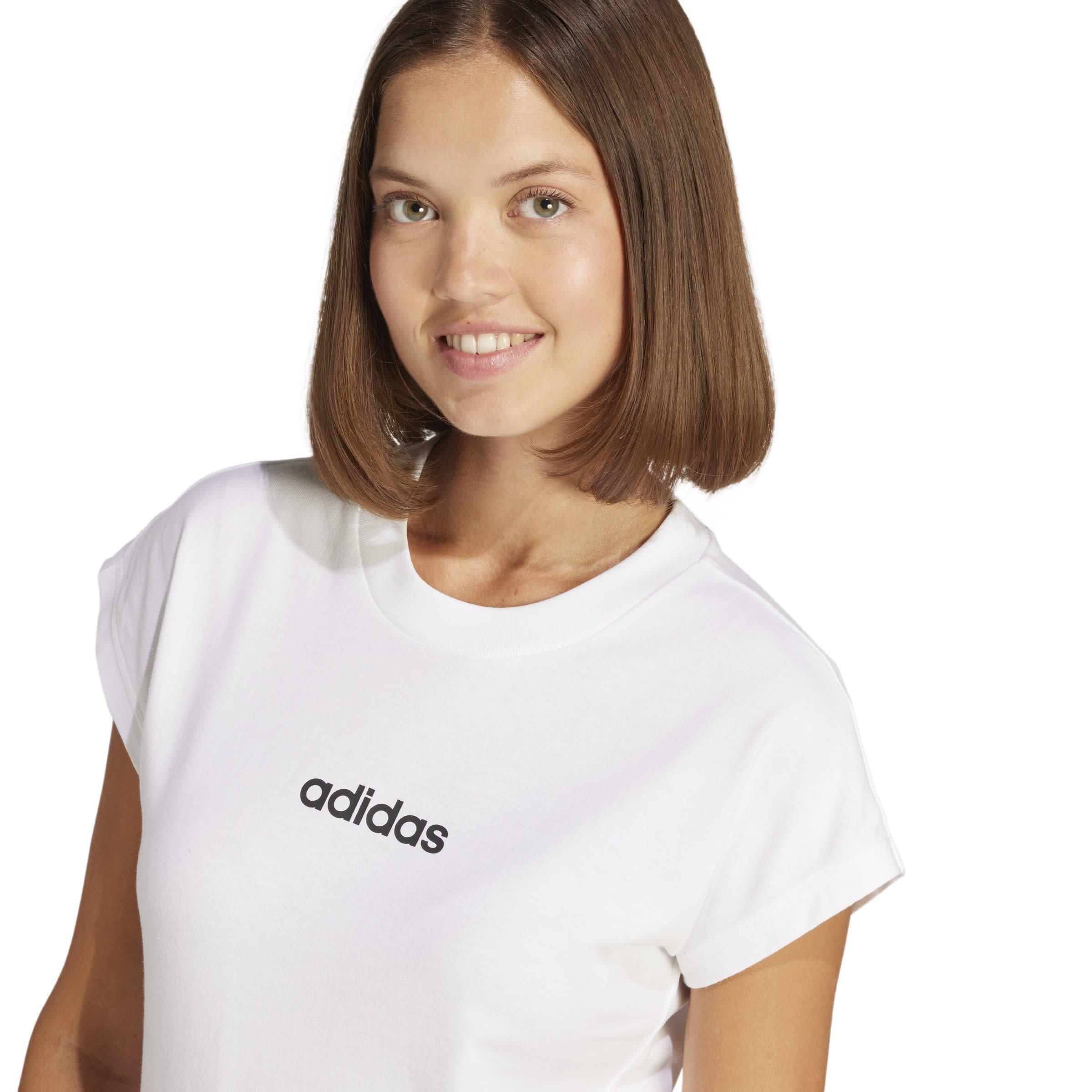 White - adidas - Essentials Linear Cotton T-Shirt Womens - 5