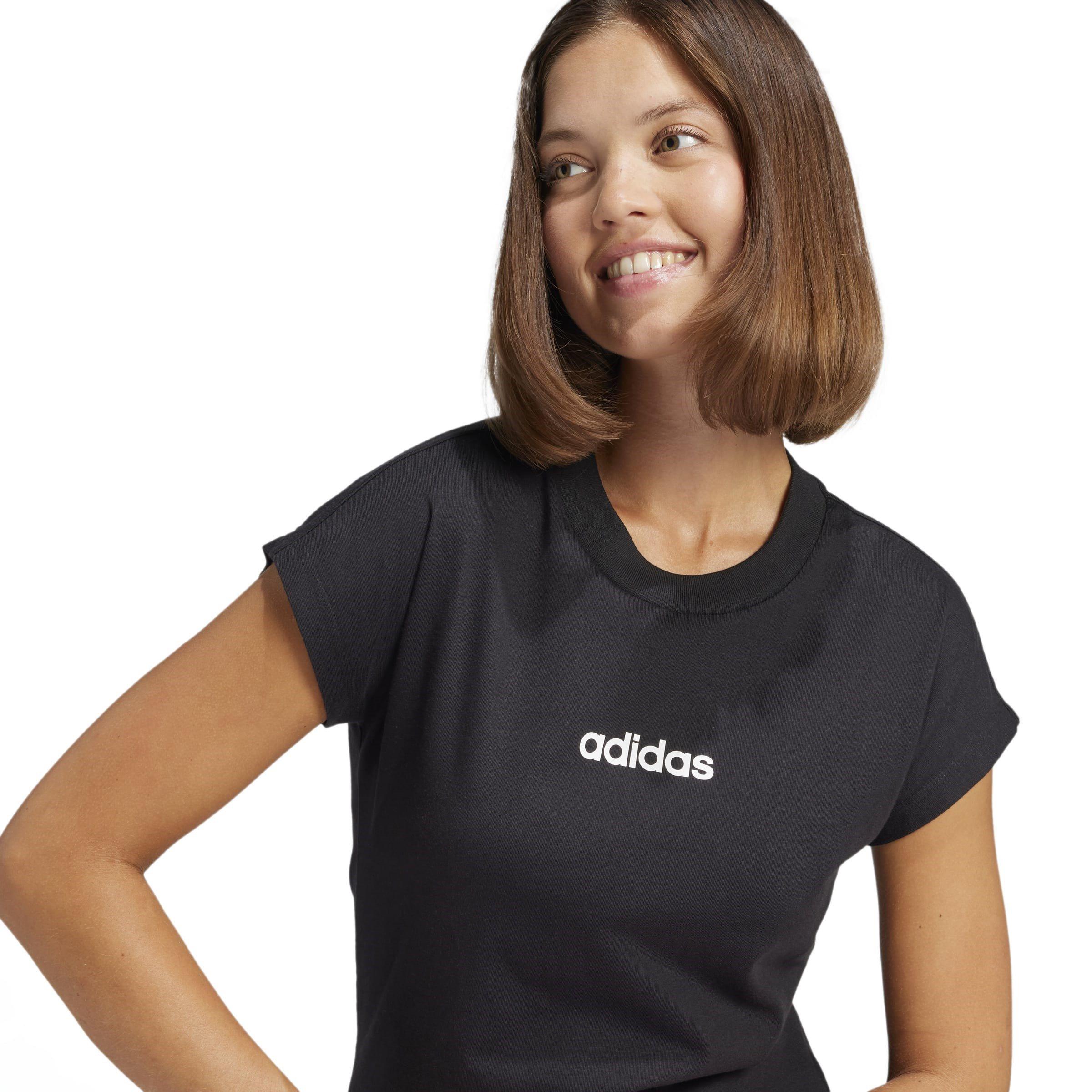 Schwarz - adidas - Essentials Linear Cotton T-Shirt Womens - 5