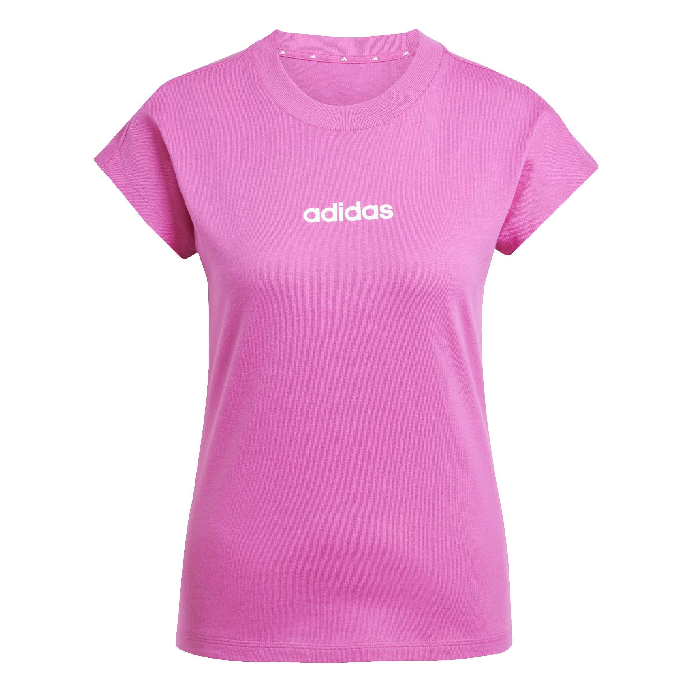 Adidas Women's Essentials Linear Cotton T-Shirt - Fuschia Pink - M (12-14)