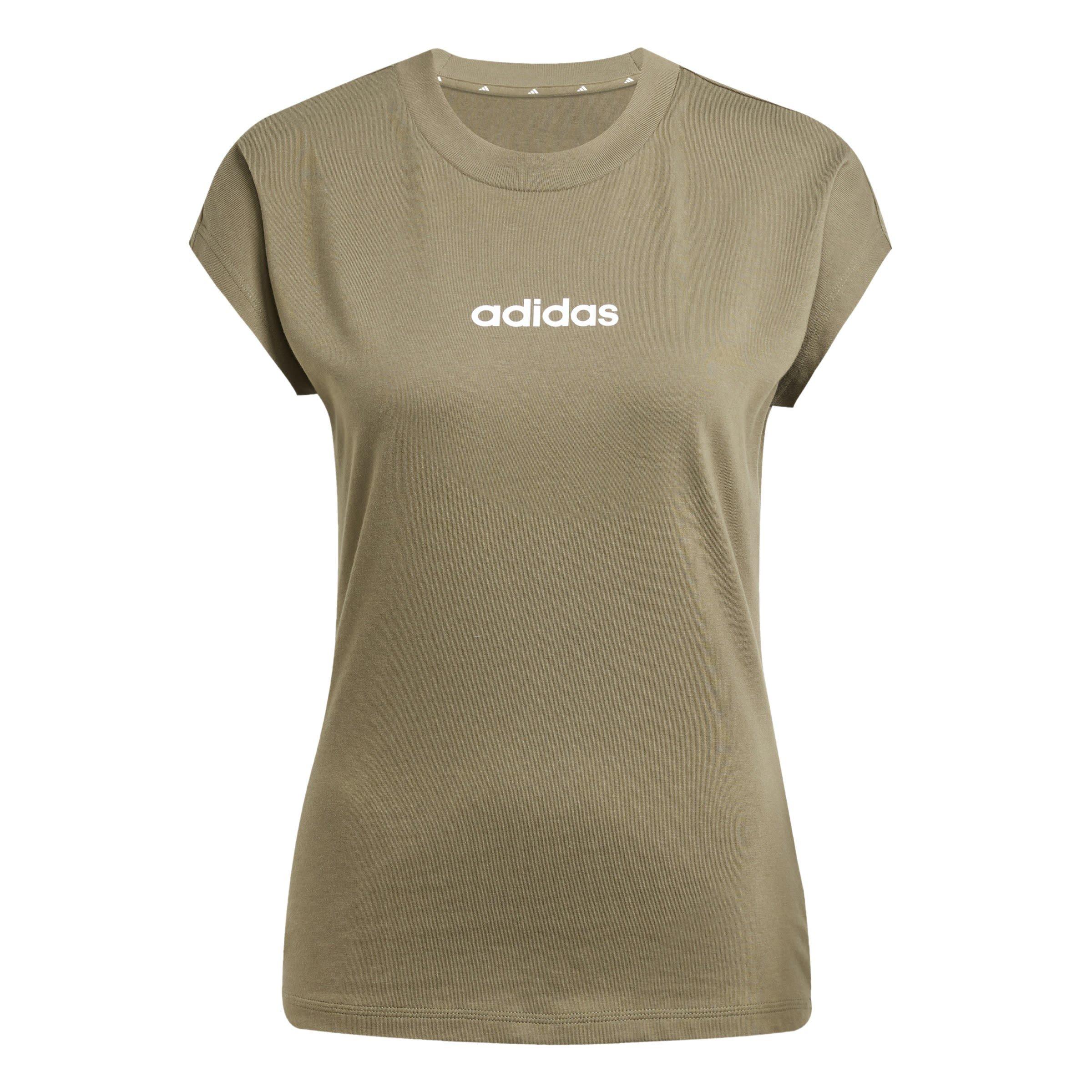 Adidas Women's Essentials Linear Cotton T-Shirt - Olive - L (16-18)