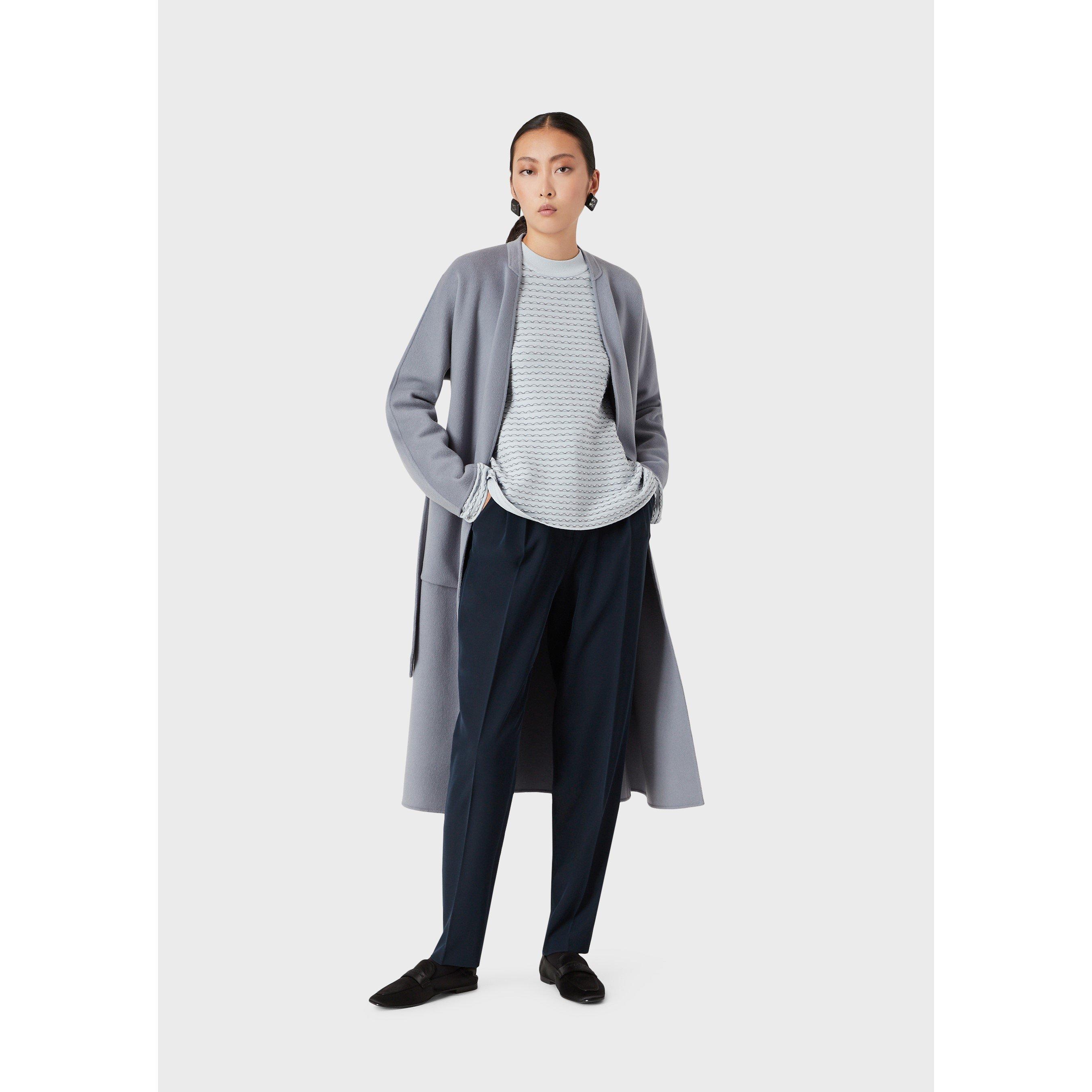 Grey - Emporio Armani - Women's Belted Overcoat - 4