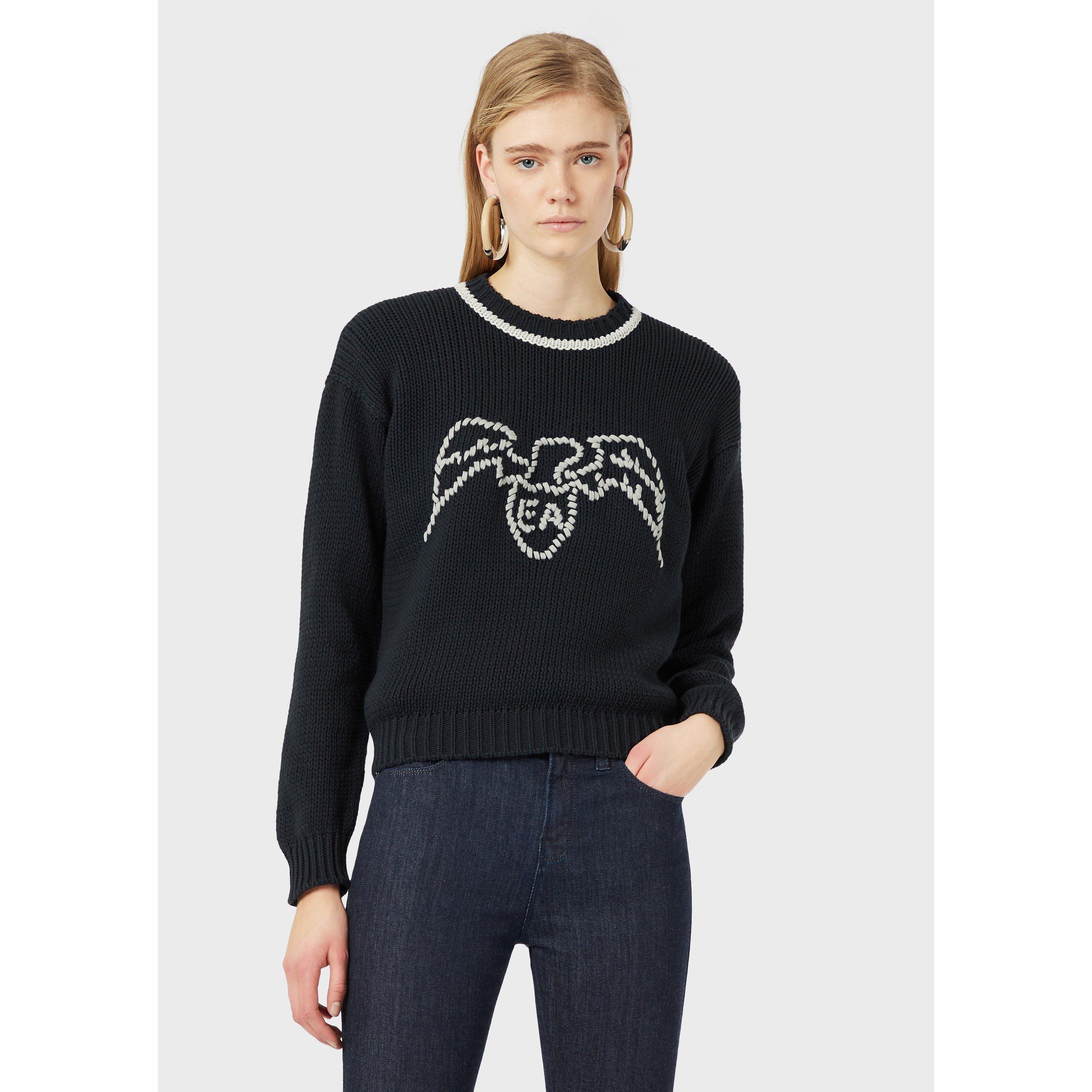 Navy Blue - Emporio Armani - Women's Eagle Knitted Top - 1
