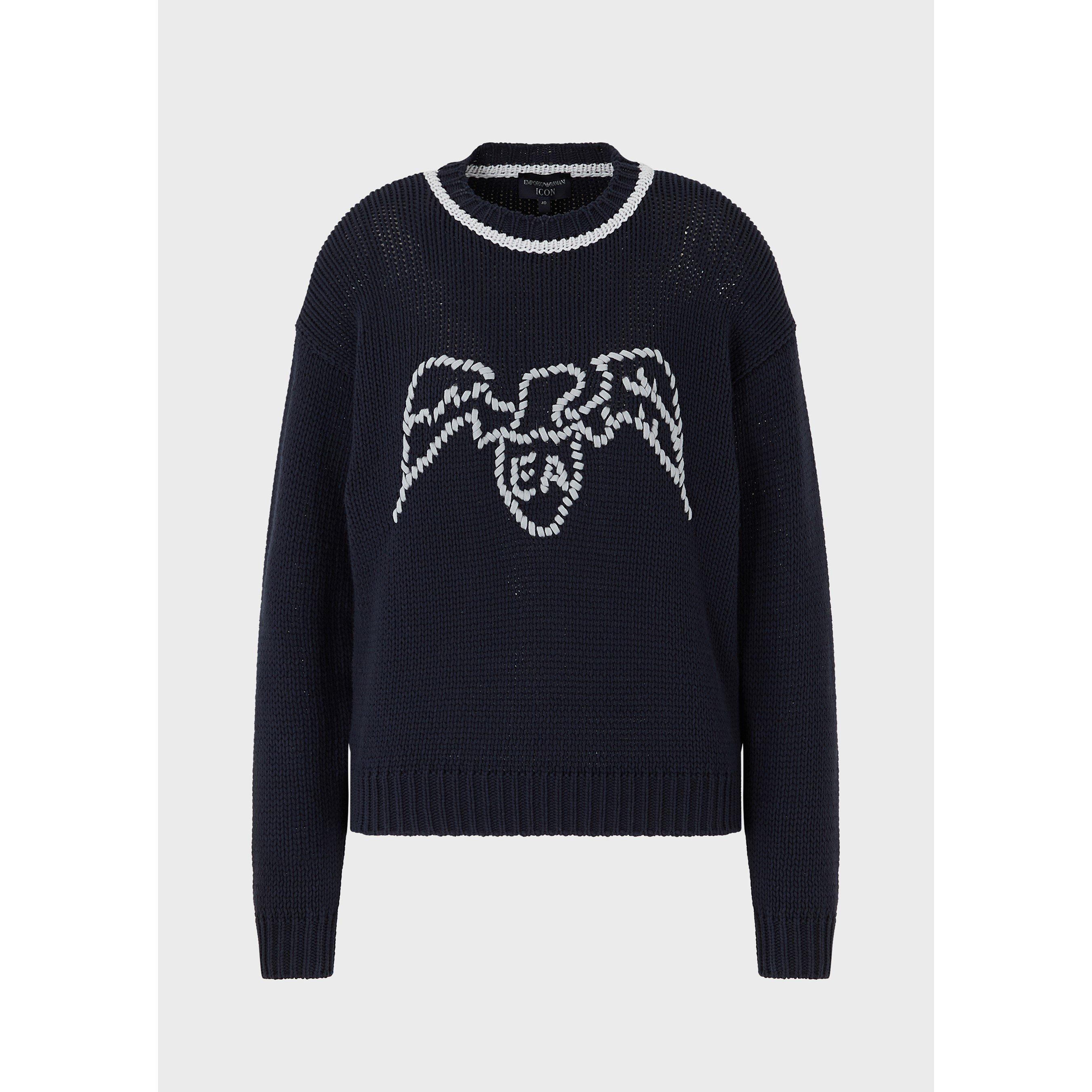 Navy Blue - Emporio Armani - Women's Eagle Knitted Top - 6