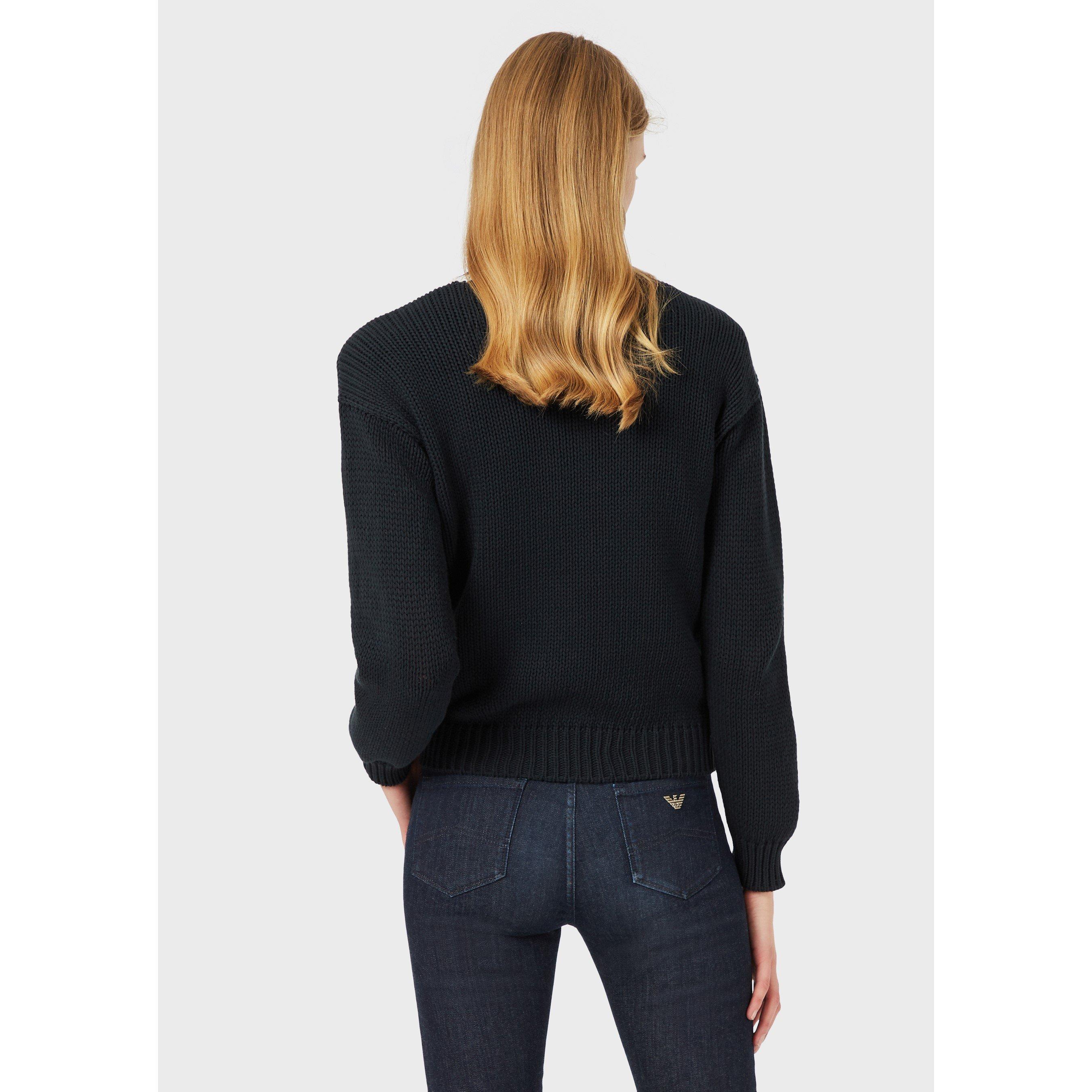Navy Blue - Emporio Armani - Women's Eagle Knitted Top - 3