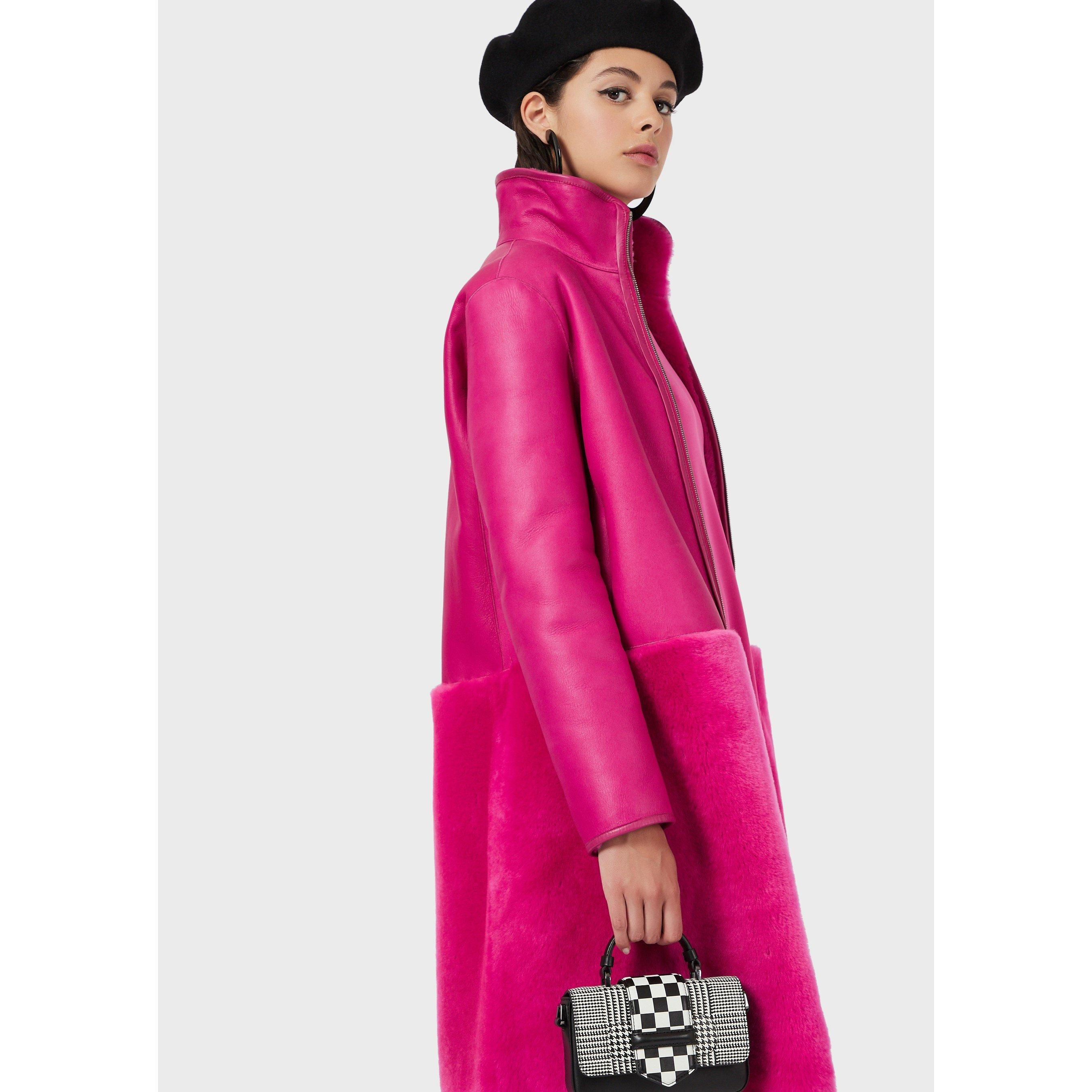 Coral Red - Emporio Armani - Women's Reversible Shearling Fur Coat - 2