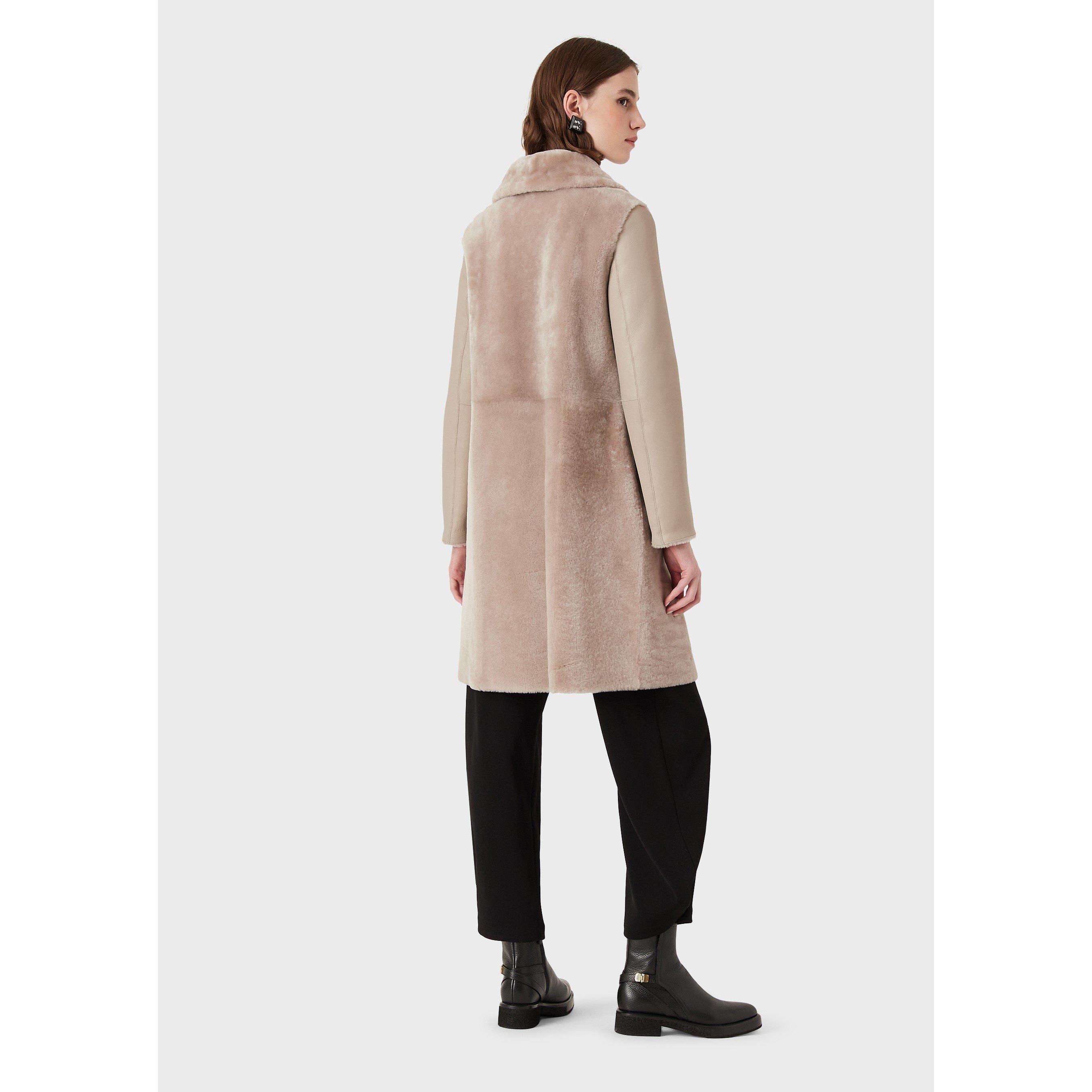 Beige - Emporio Armani - Women's Contrast Textured Fur Coat - 3