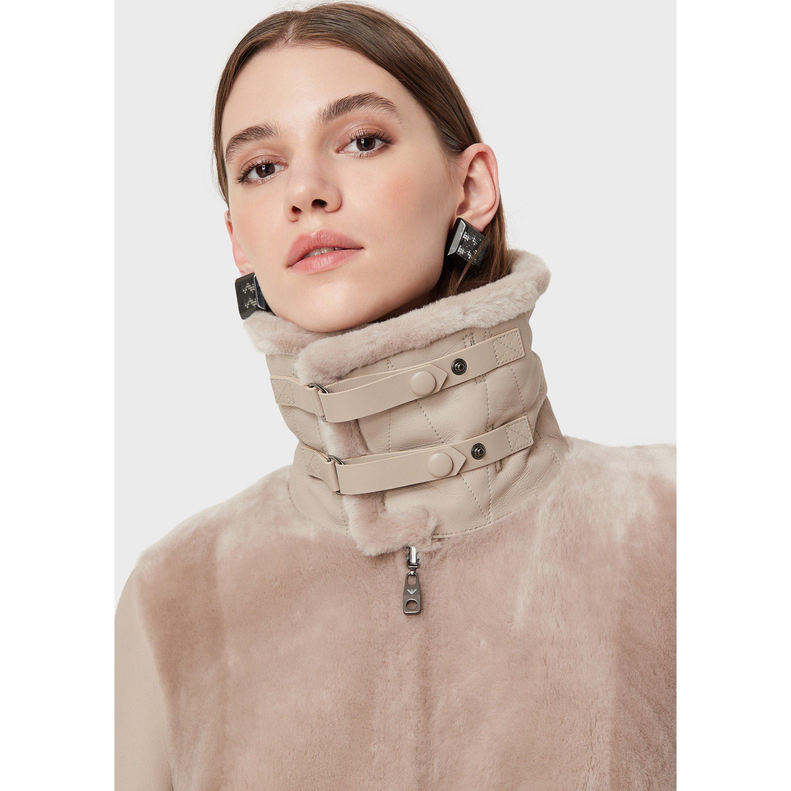 Beige - Emporio Armani - Women's Contrast Textured Fur Coat - 5