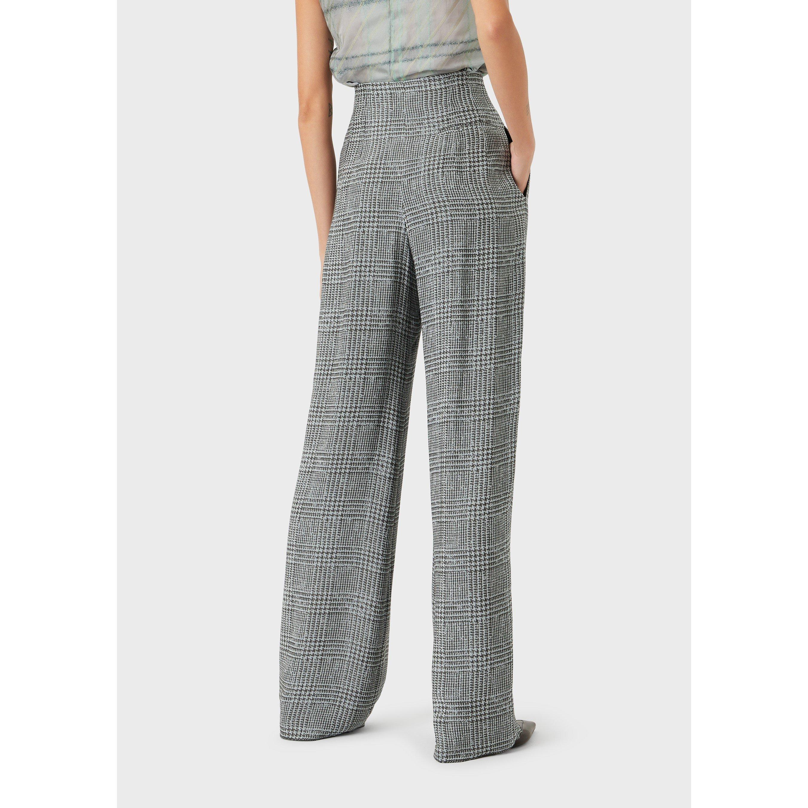 Grey Multi - Emporio Armani - Women's High-Waisted Wide Leg Trousers - 3