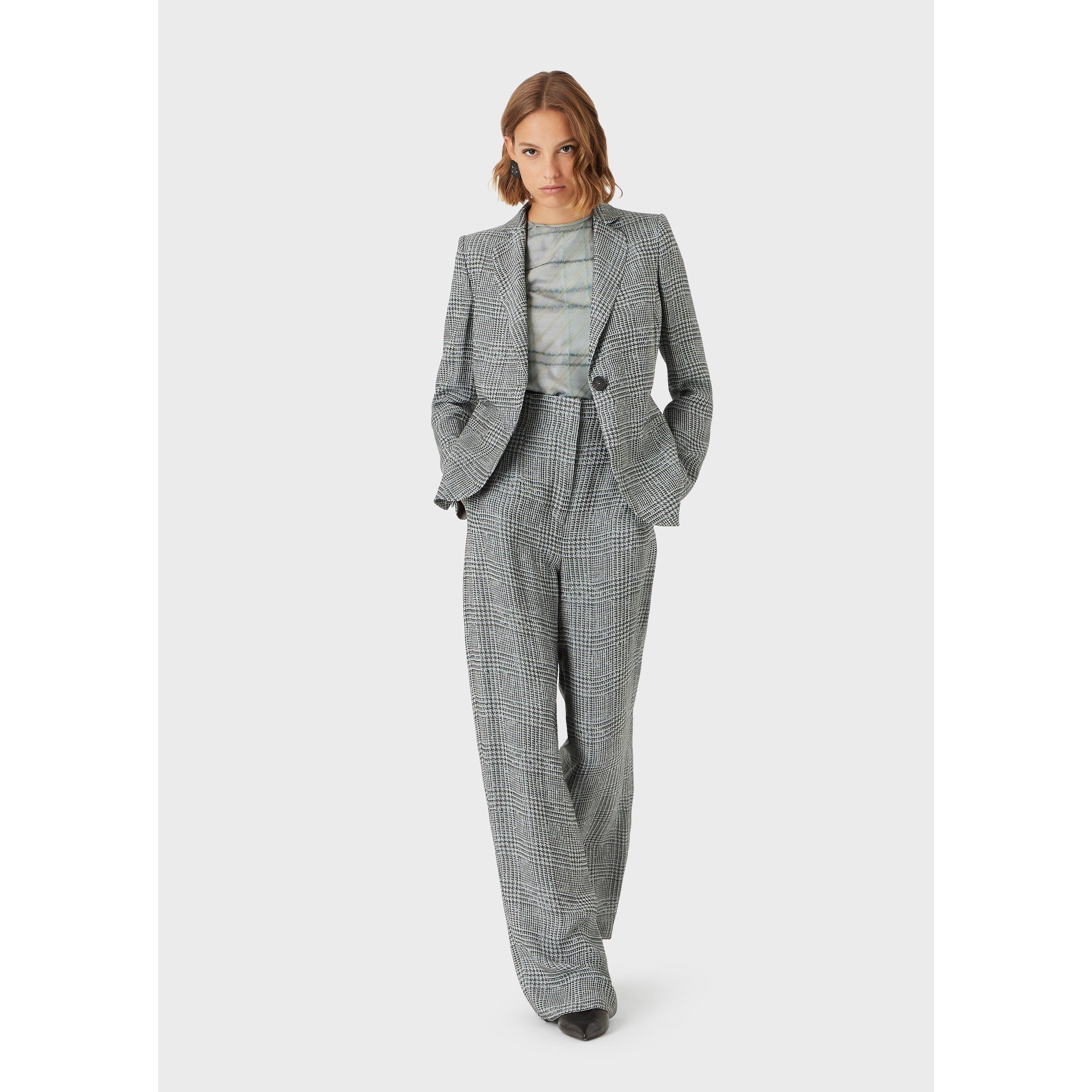 Grey Multi - Emporio Armani - Women's High-Waisted Wide Leg Trousers - 4