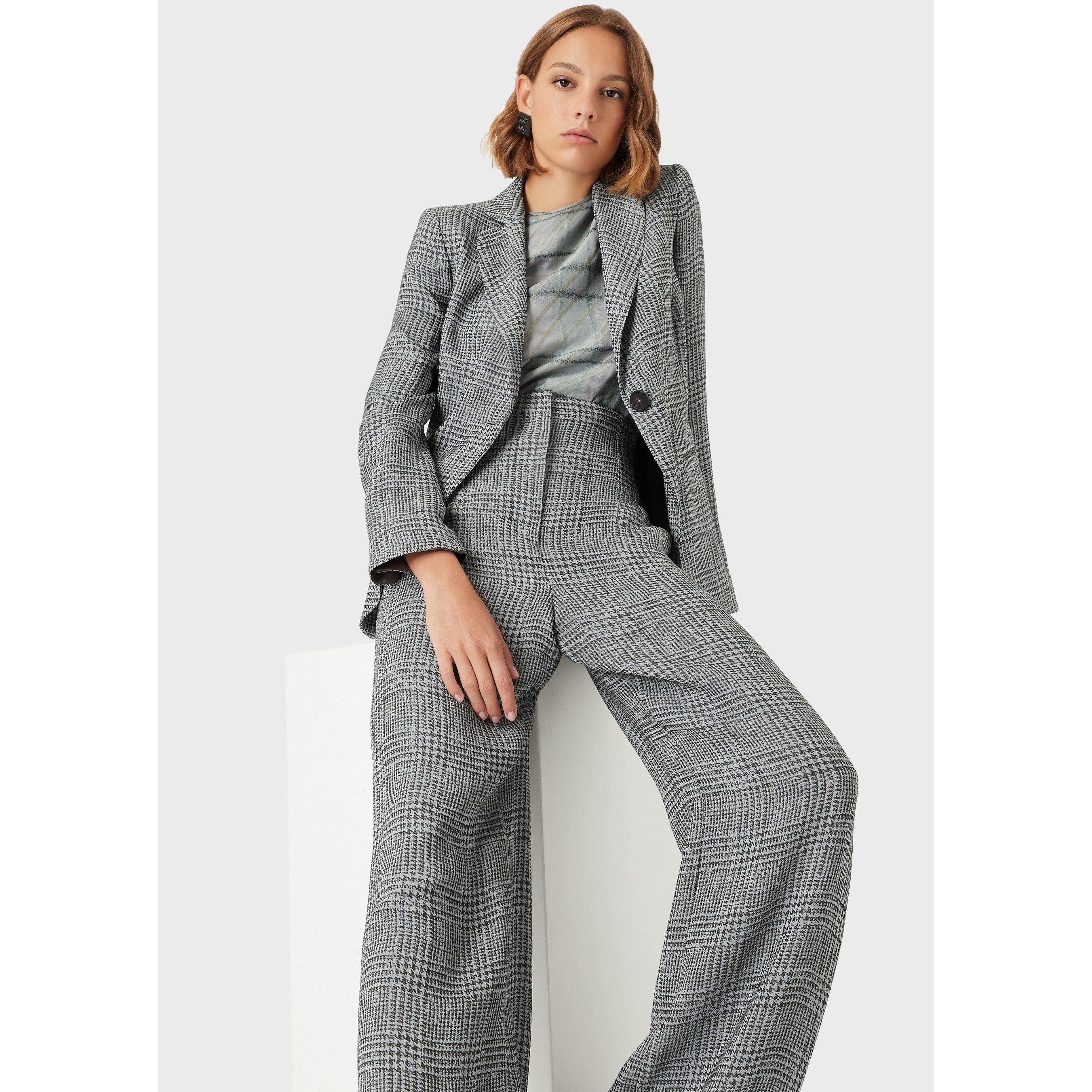 Grey Multi - Emporio Armani - Women's High-Waisted Wide Leg Trousers - 5