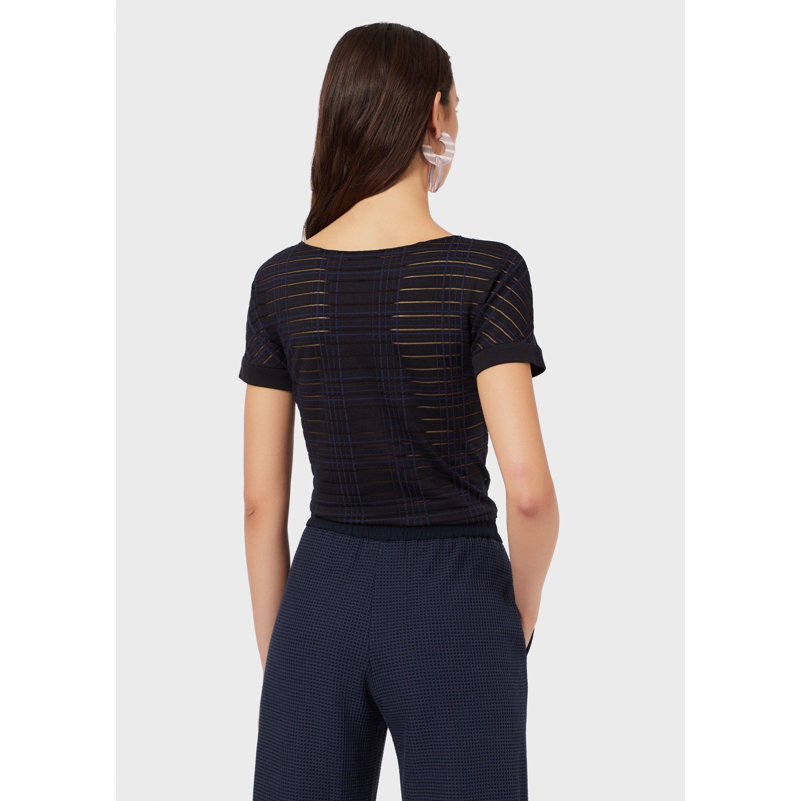 Black Navy - Emporio Armani - Women's Textured Short Sleeve T-Shirt - 2