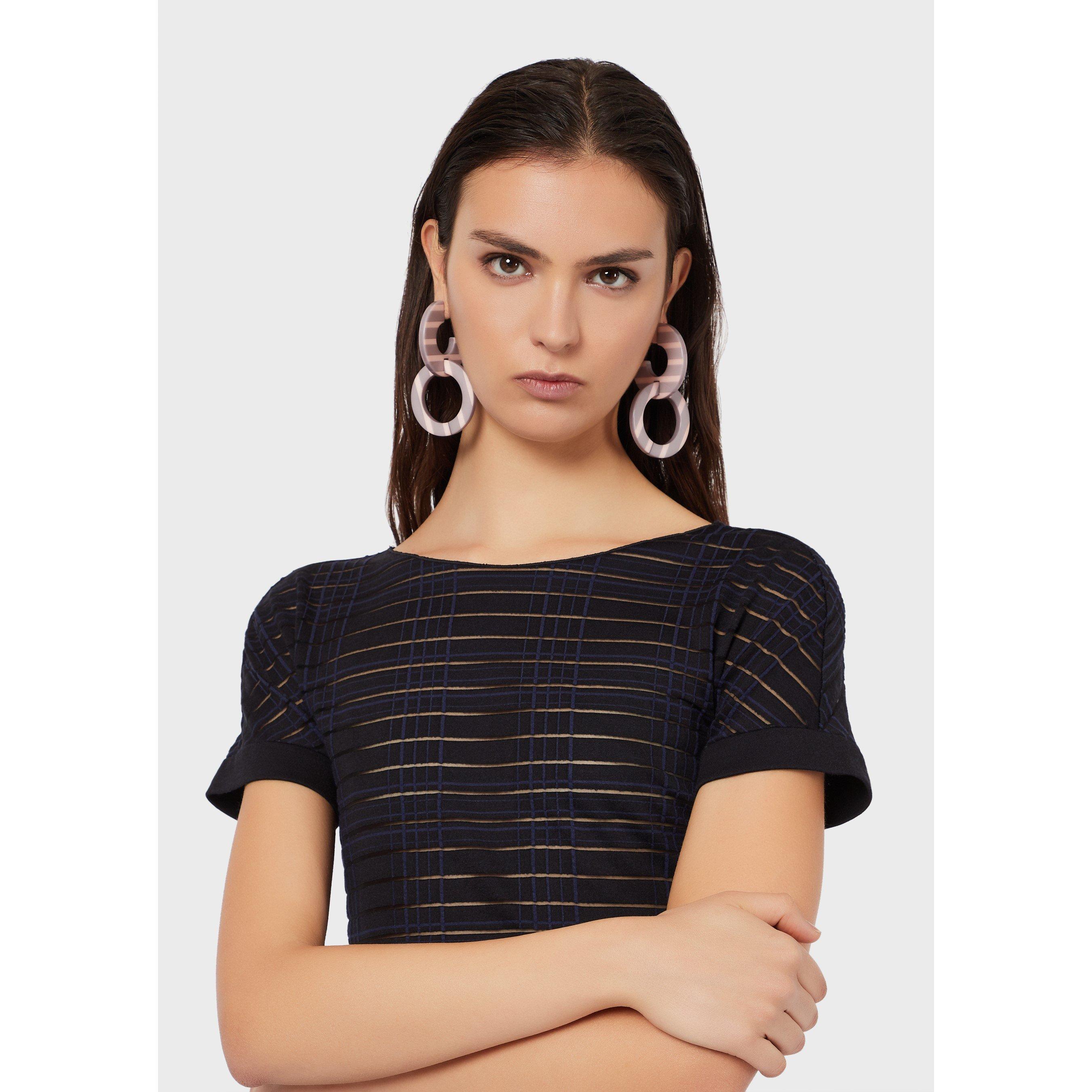 Black Navy - Emporio Armani - Women's Textured Short Sleeve T-Shirt - 4