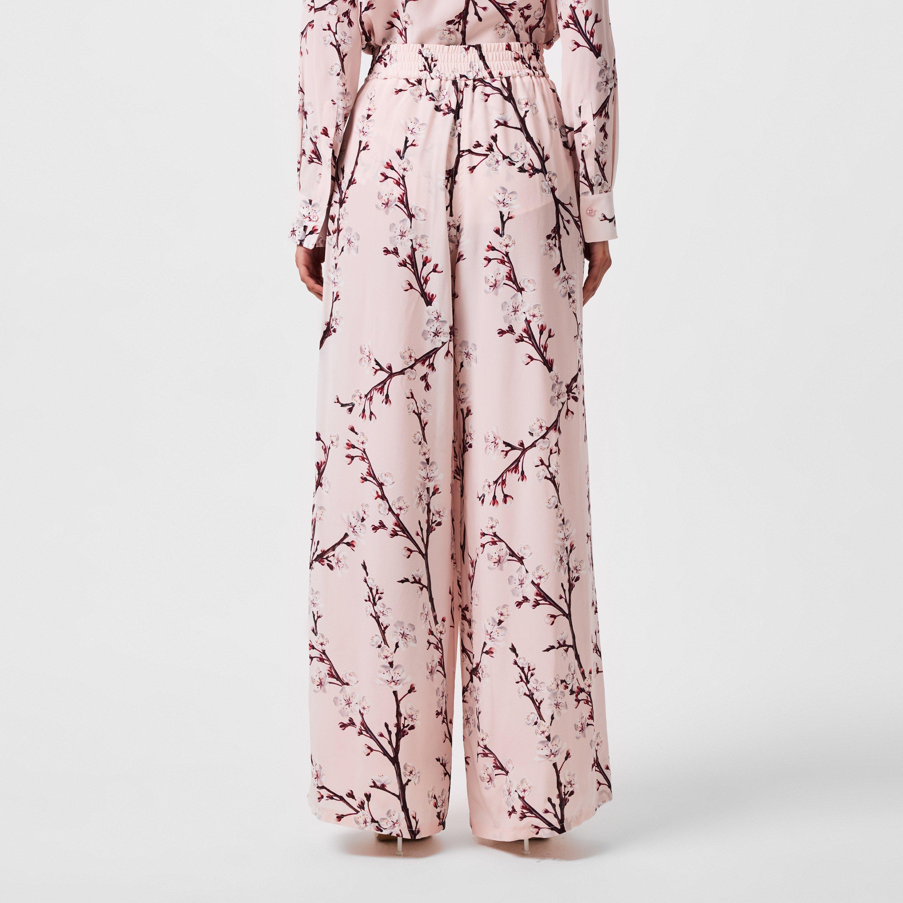 CHERRY BLOSSOM - Alexander McQueen - Floral Print Wide Leg Trousers - 3