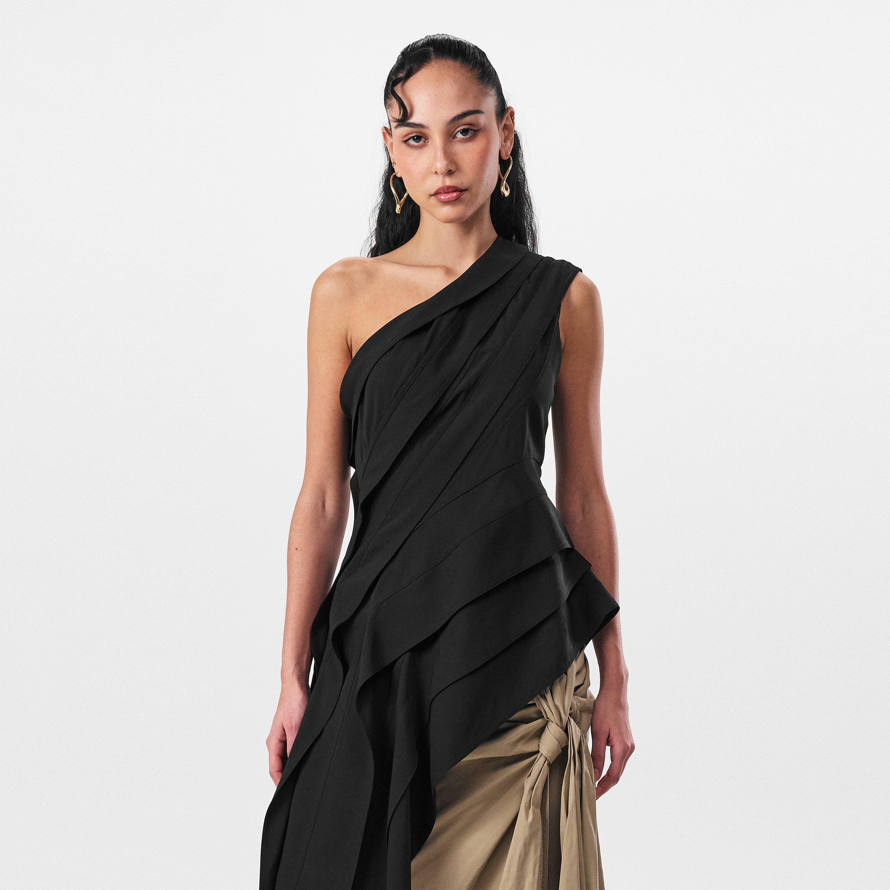 Black - Bottega Veneta - Asymmetrical Ruched Top - 3