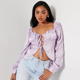 I Saw It First ISAWITFIRST Satin Tie Front Milkmaid Style Blouse